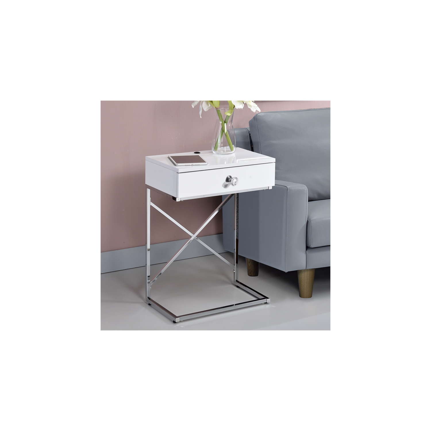 Furniture of America Kylie Modern Wood 1-Drawer End Table in Glossy White