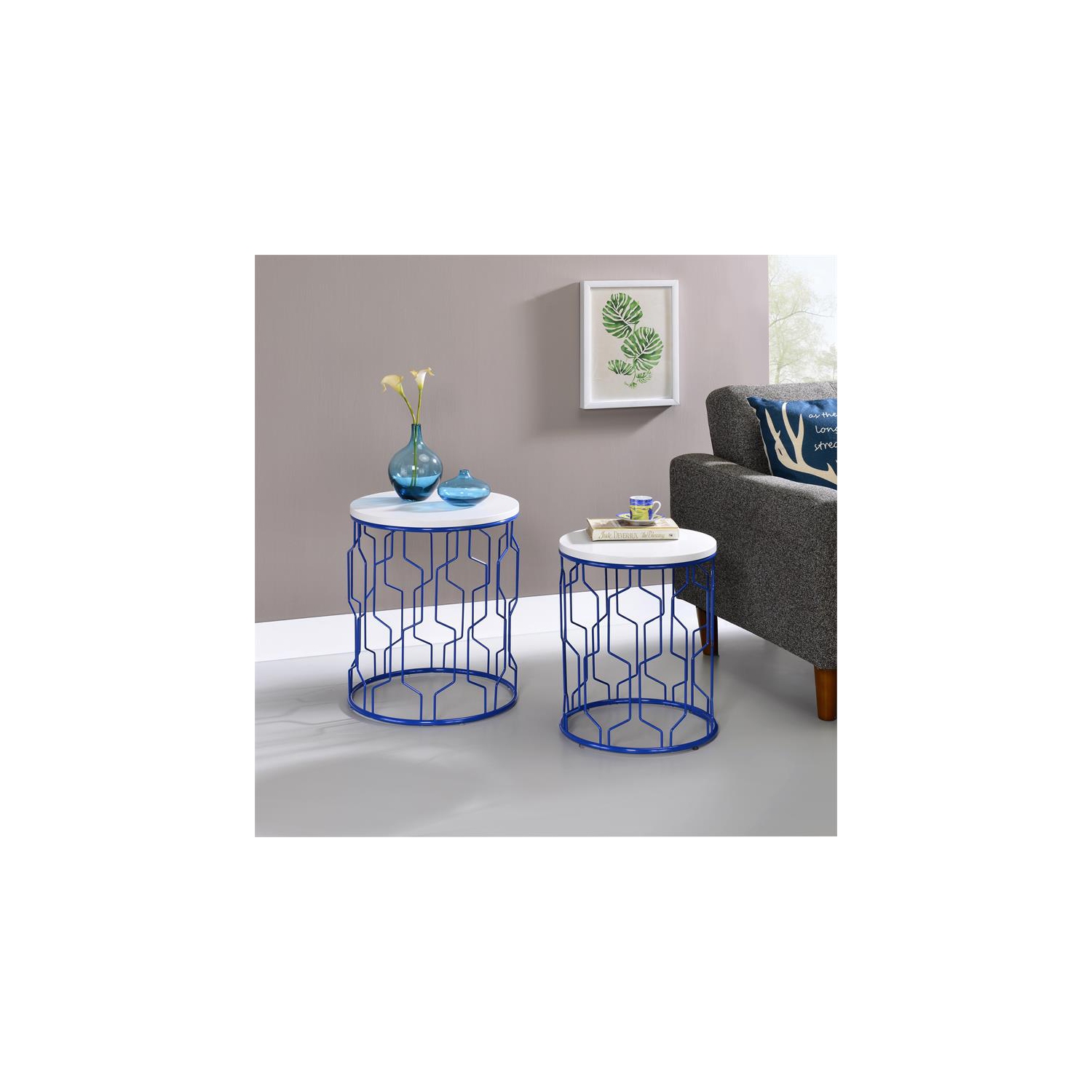 Ensemble de 2 tables gigognes en métal Vereira de Furniture of America en bleu et blanc