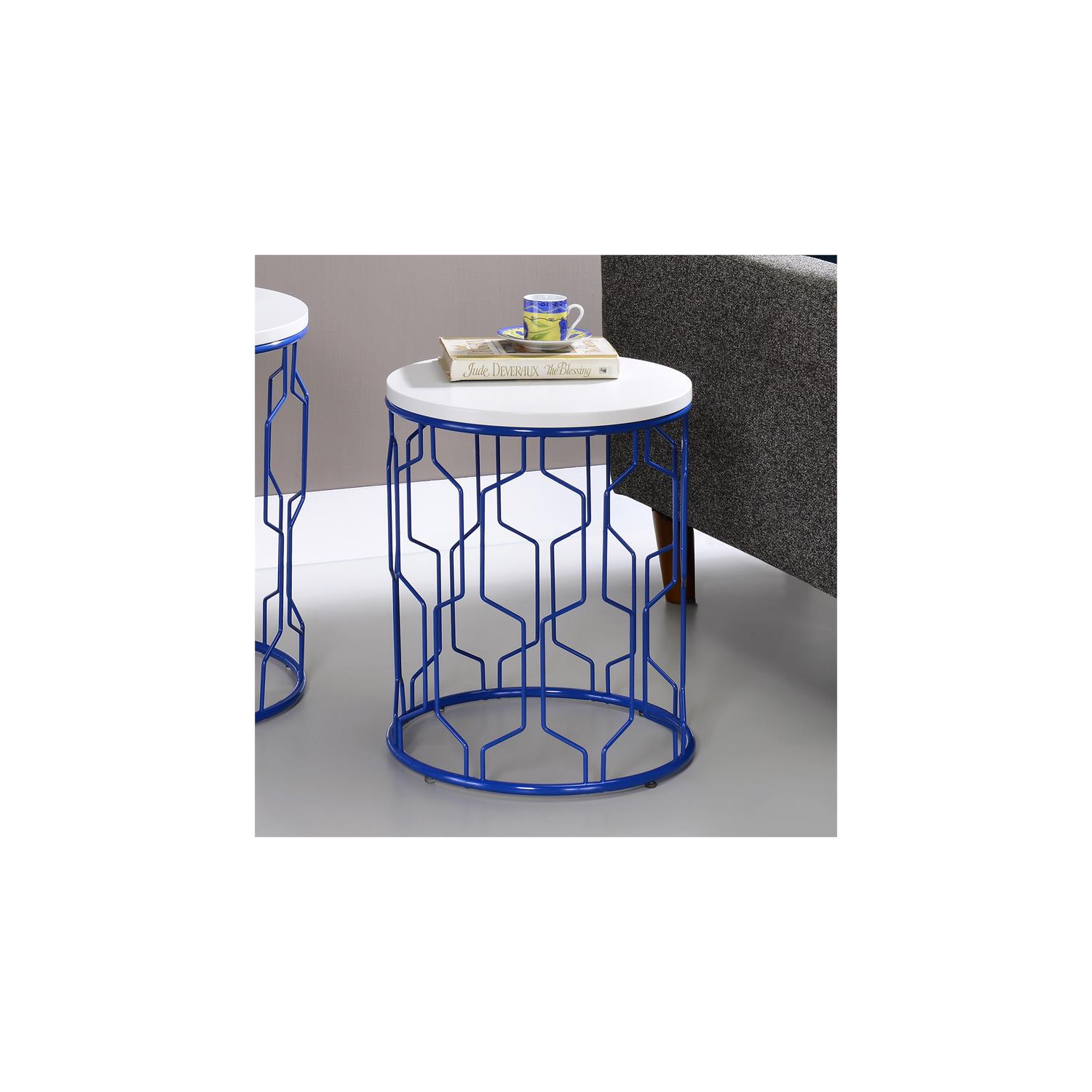 Ensemble de 2 tables gigognes en métal Vereira de Furniture of America en bleu et blanc