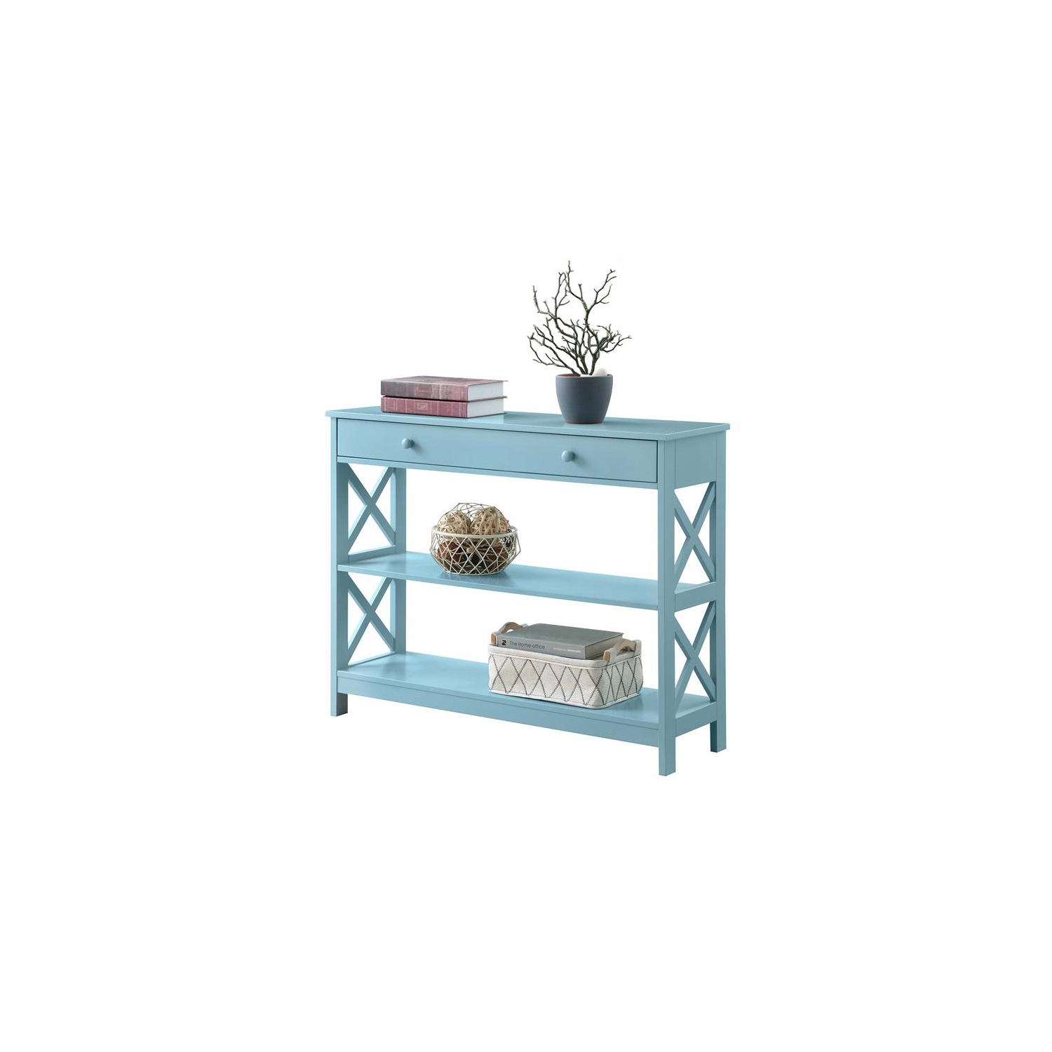 Pemberly Row Transitional One-Drawer Console Table in Seafoam Blue Wood Finish