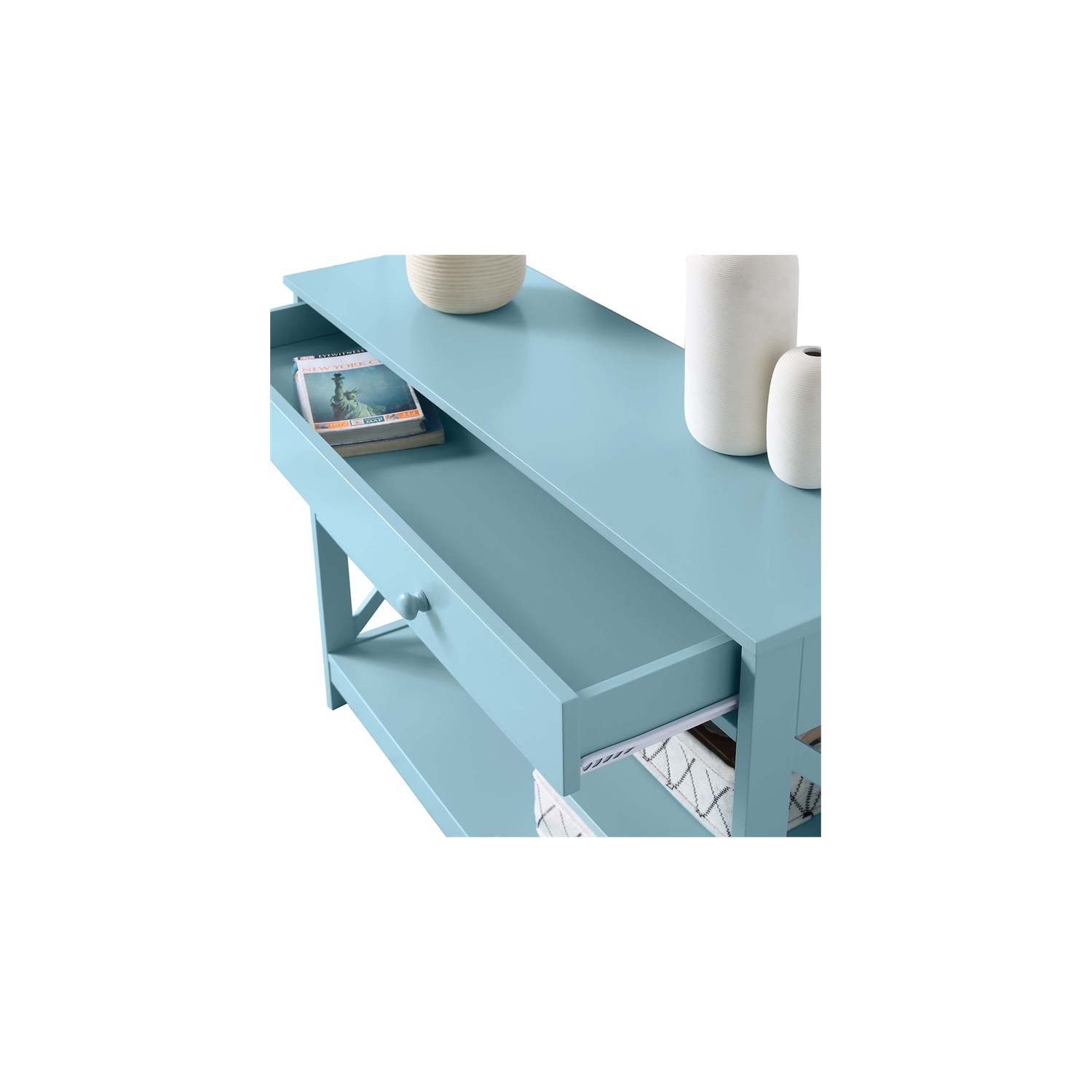 Pemberly Row Transitional One-Drawer Console Table in Seafoam Blue Wood Finish