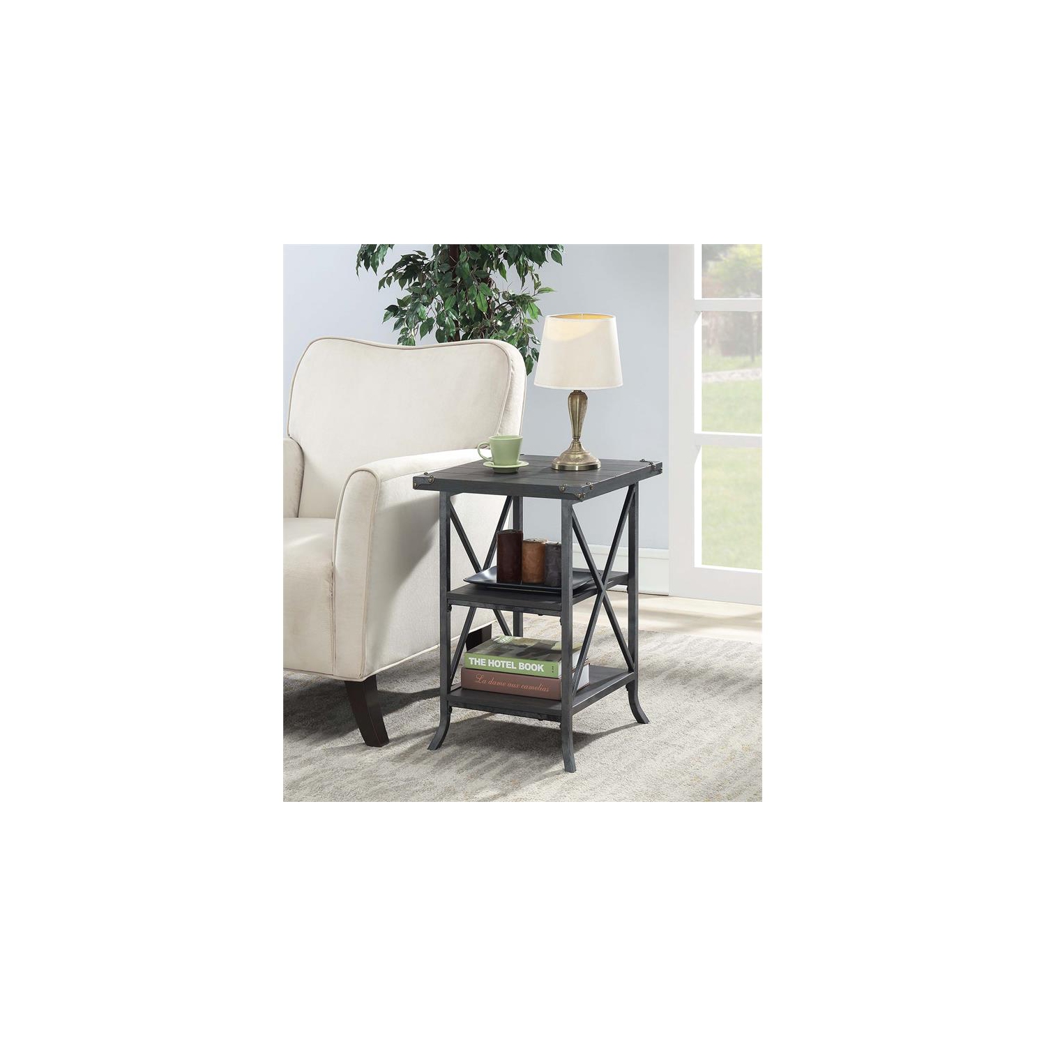 Convenience Concepts Brookline Three-Tier End Table in Gray Wood Finish