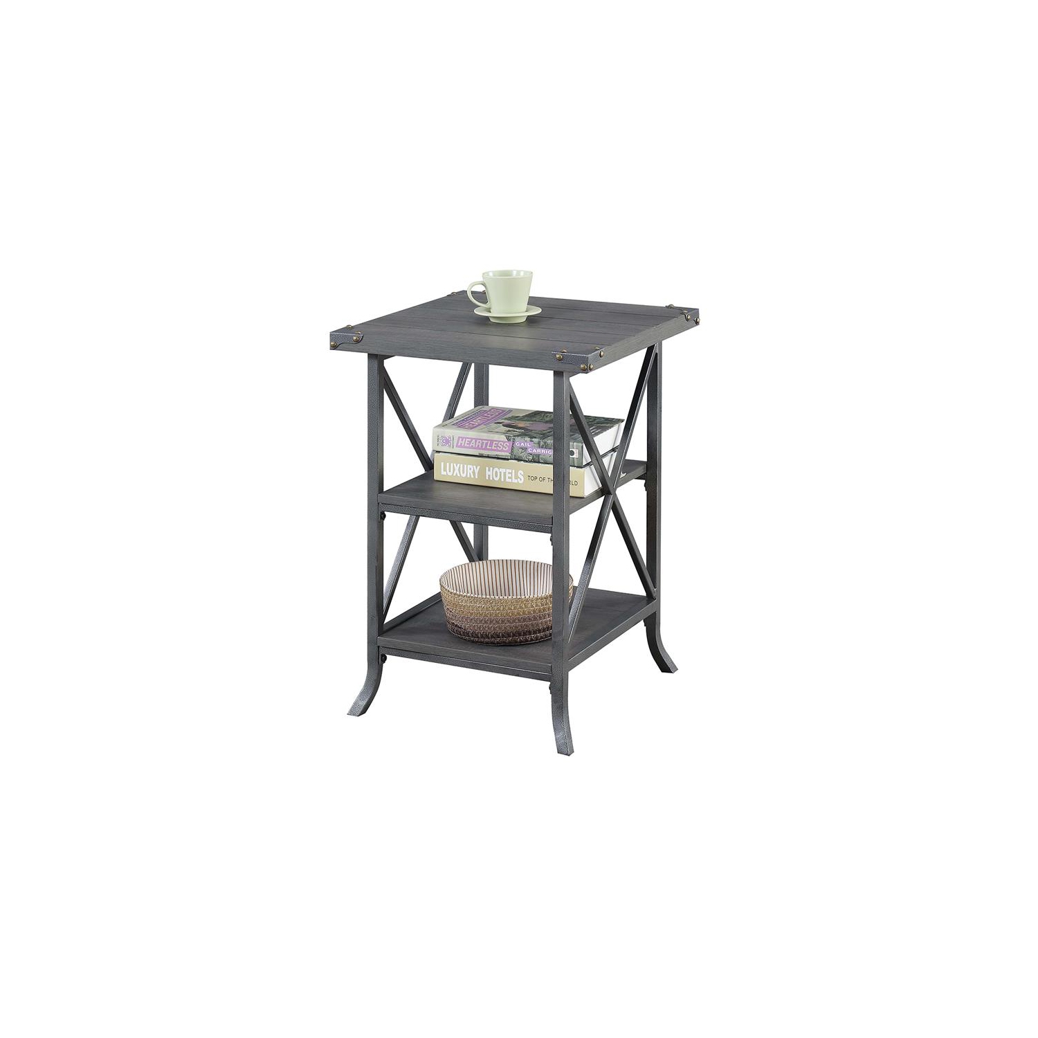 Convenience Concepts Brookline Three-Tier End Table in Gray Wood Finish