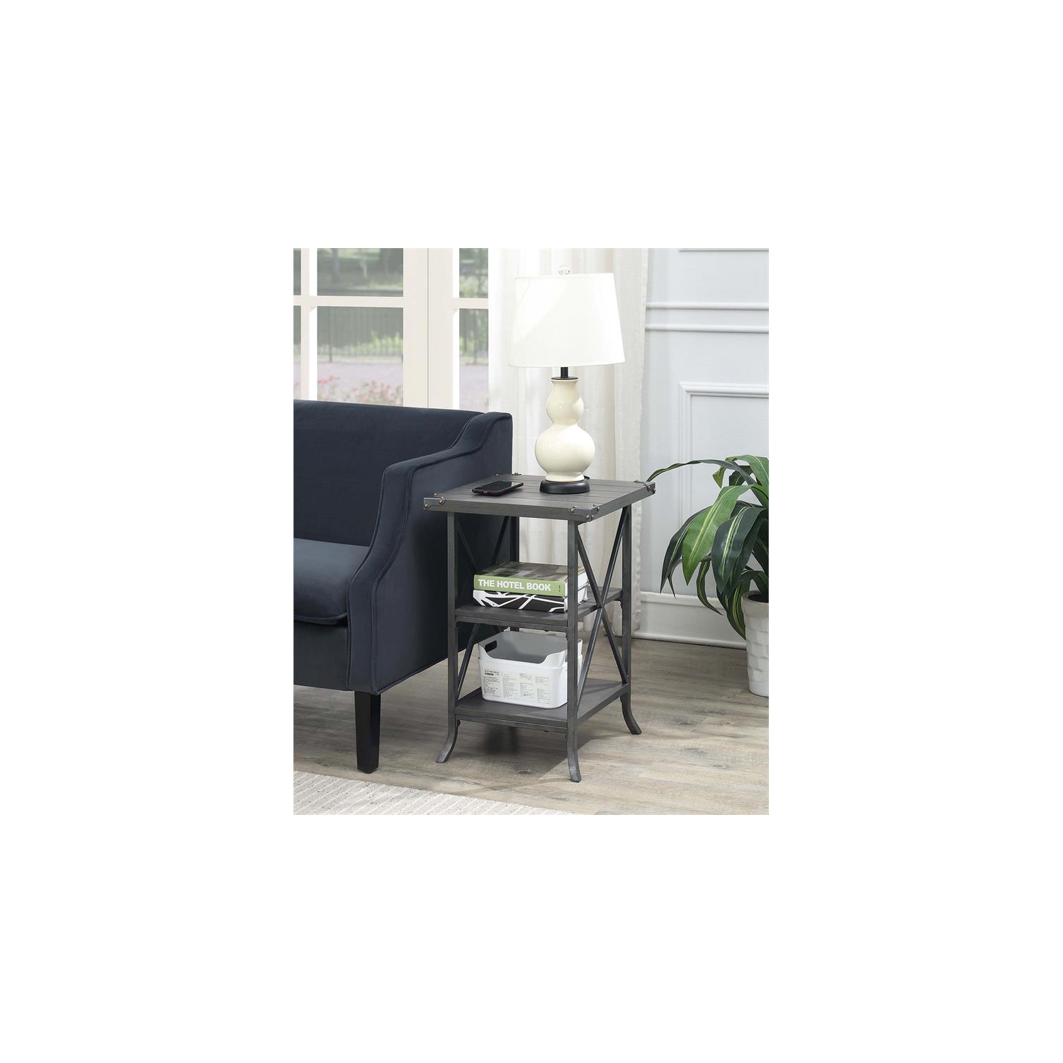 Convenience Concepts Brookline Three-Tier End Table in Gray Wood Finish