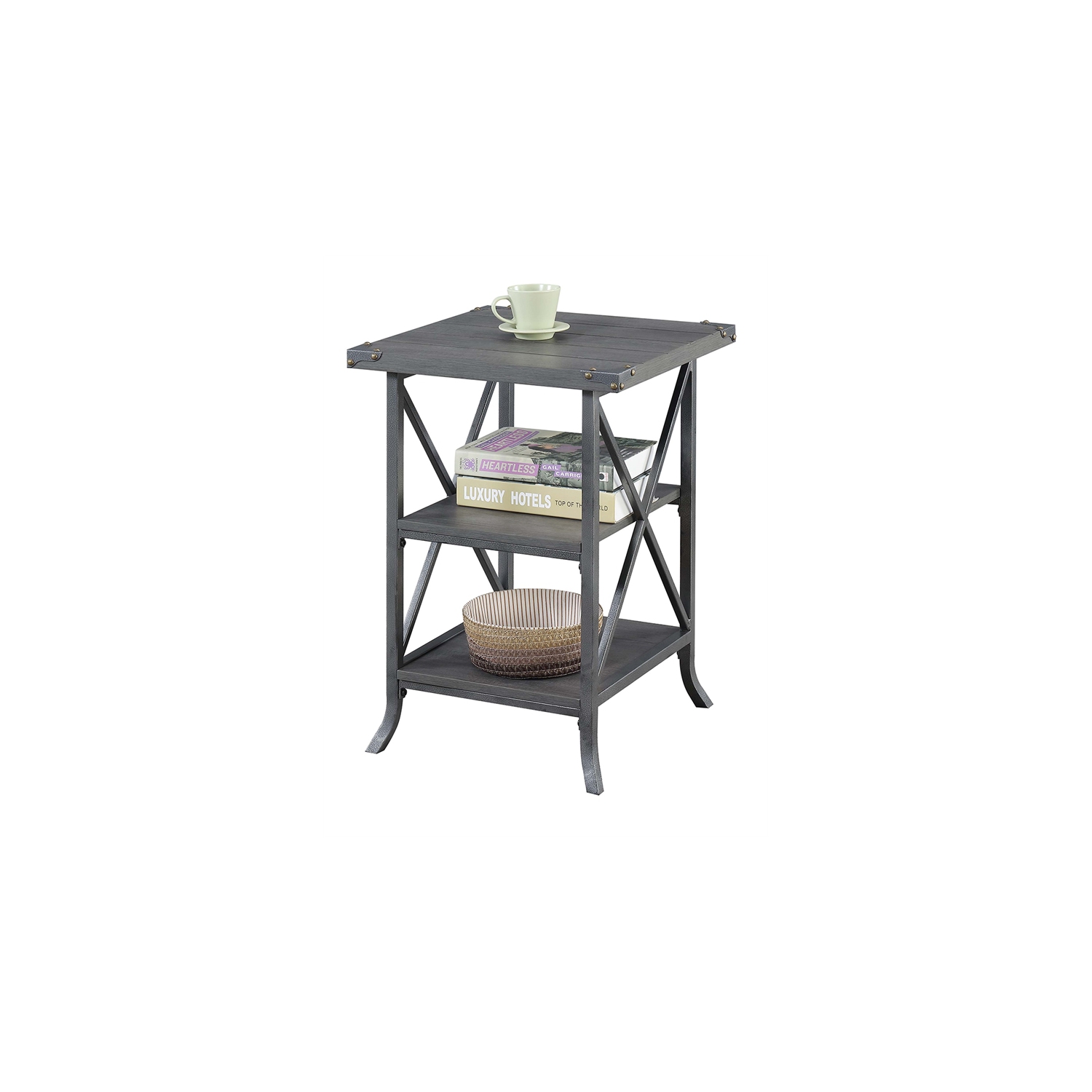 Convenience Concepts Brookline Three-Tier End Table in Gray Wood Finish