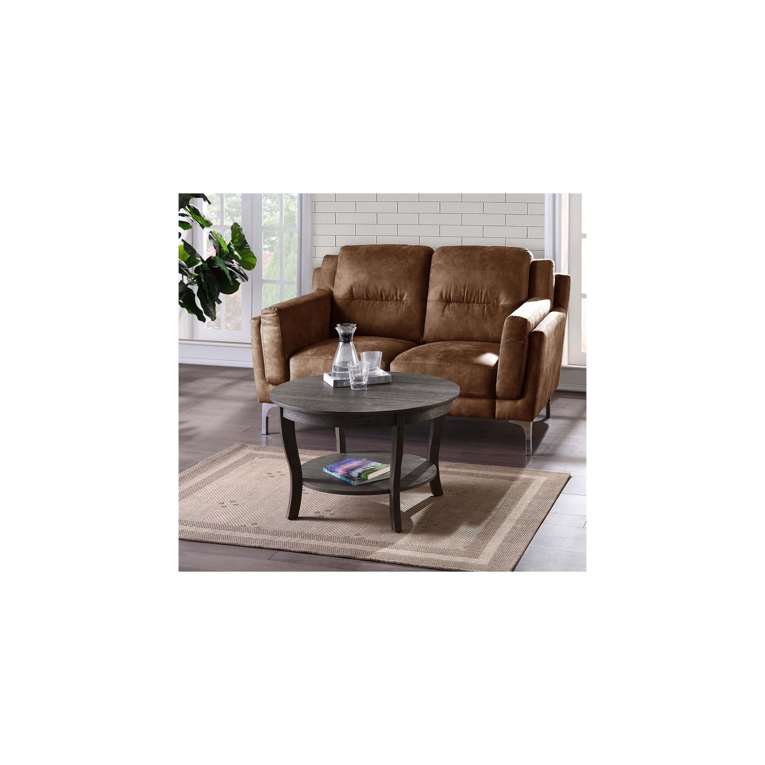 Pemberly Row Round Coffee Table in Gray Wood Finish