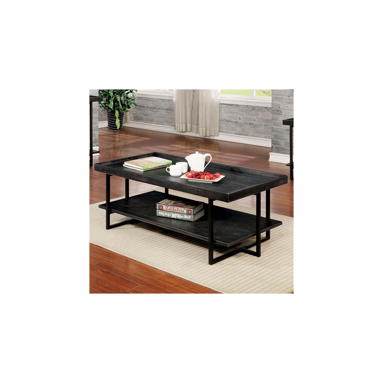 Furniture of America Prakers Industrial Wood 1-Shelf Coffee Table in Black