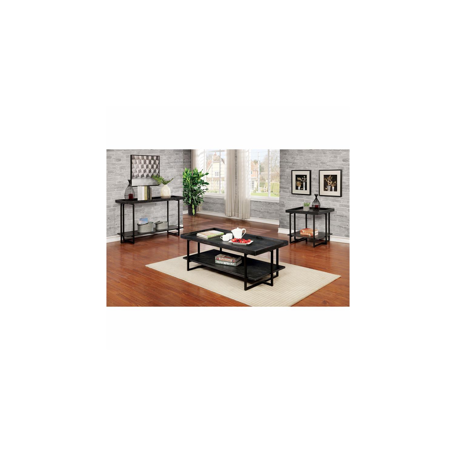 Furniture of America Prakers Industrial Wood 1-Shelf Coffee Table in Black
