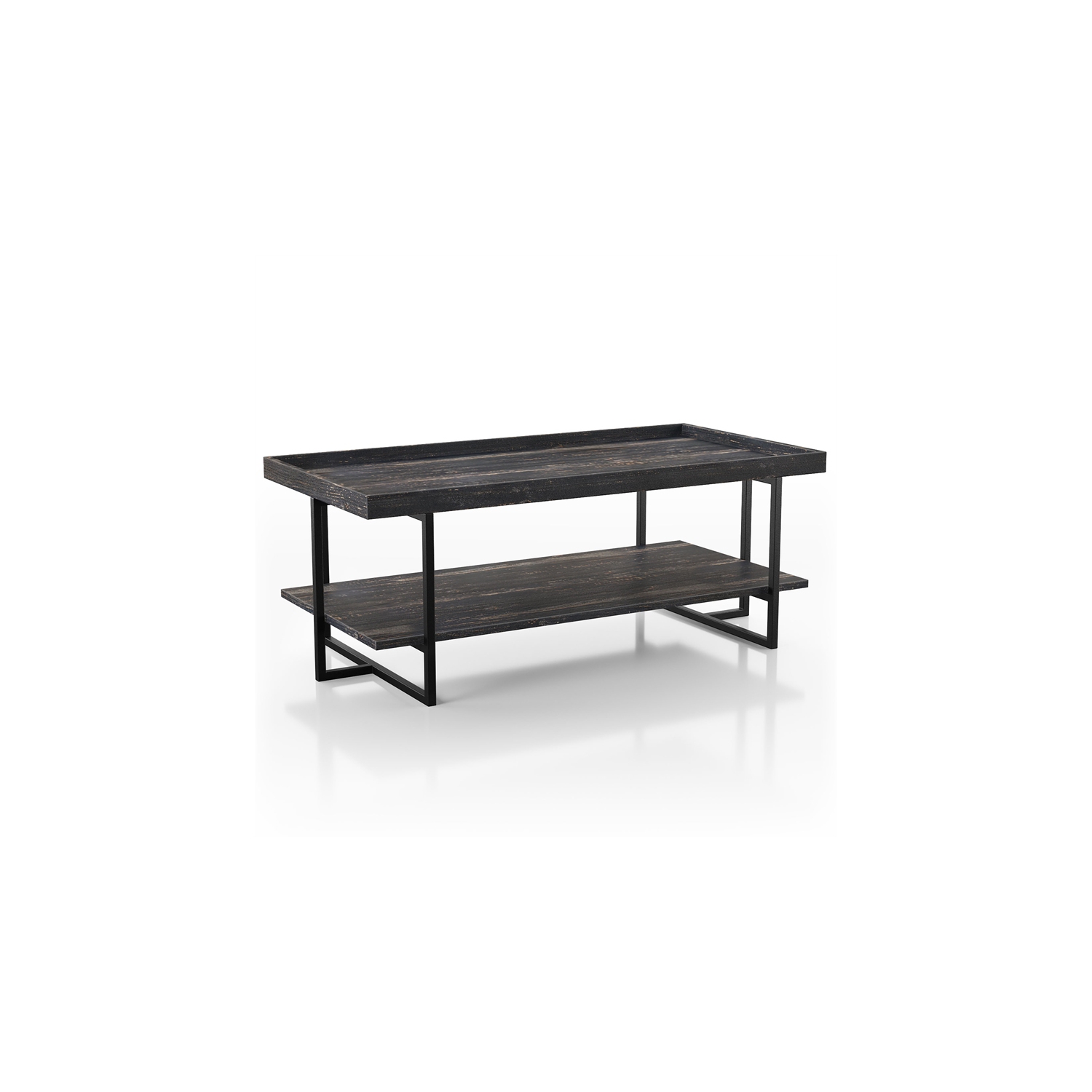 Furniture of America Prakers Industrial Wood 1-Shelf Coffee Table in Black