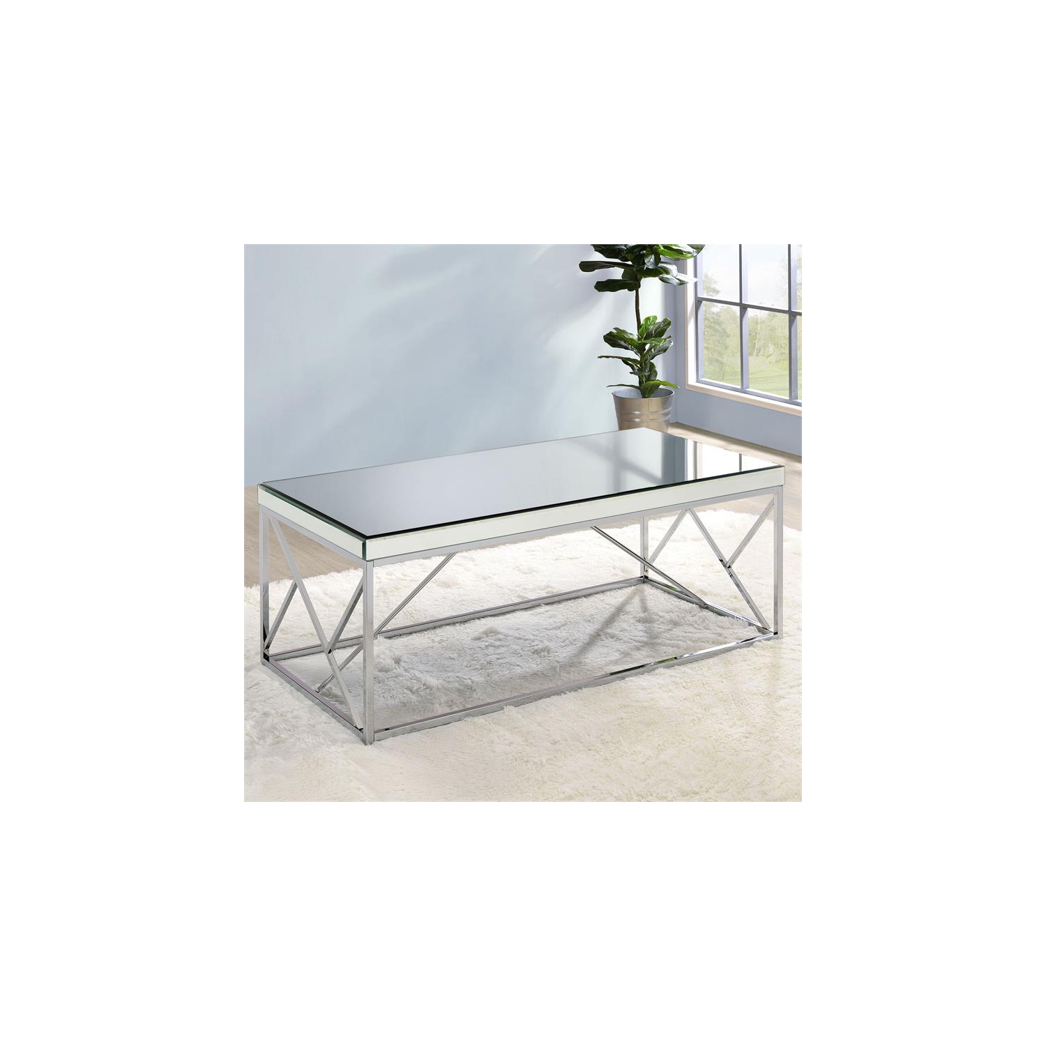 Steve Silver Evelyn Mirror Top Chrome Cocktail Table