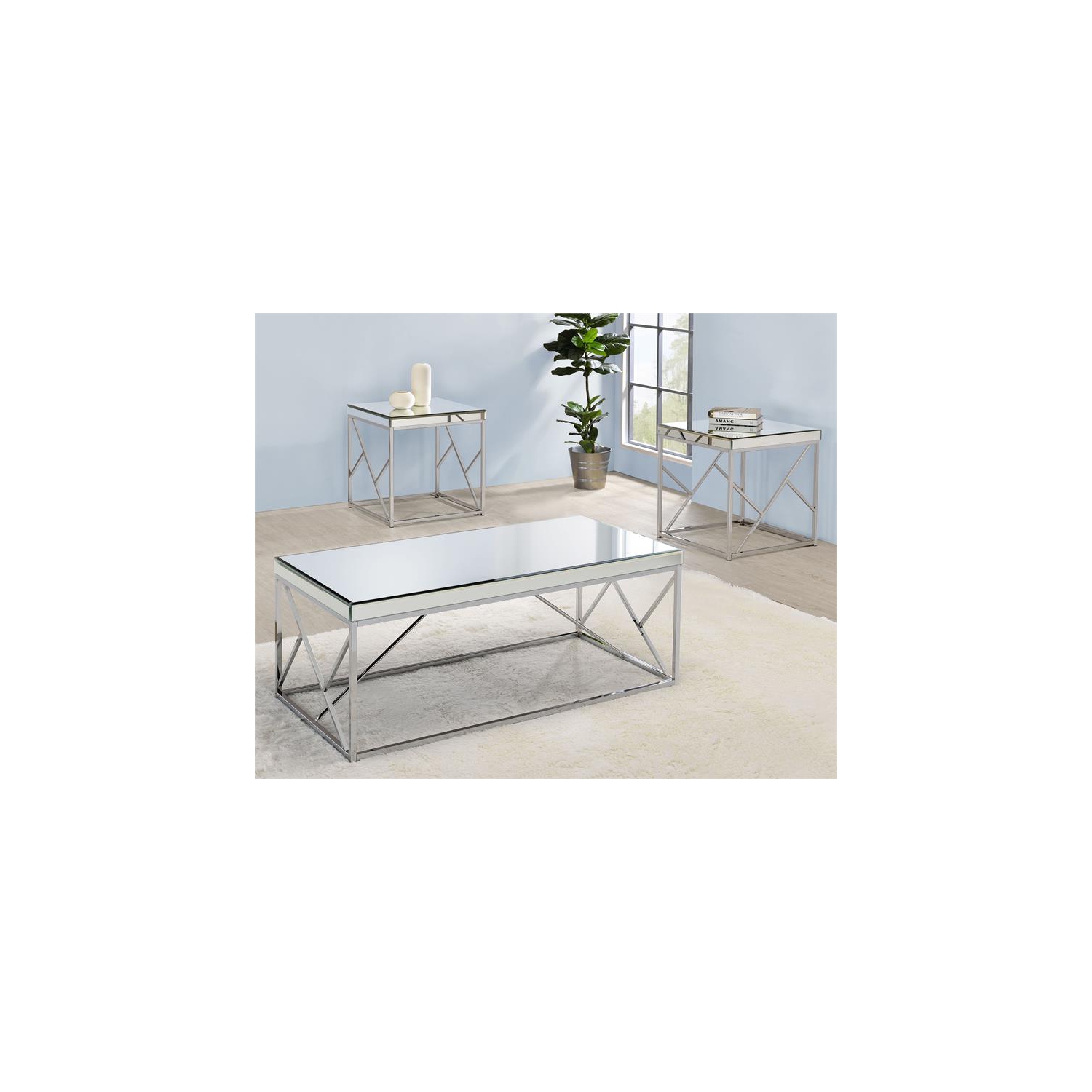 Steve Silver Evelyn Mirror Top Chrome Cocktail Table