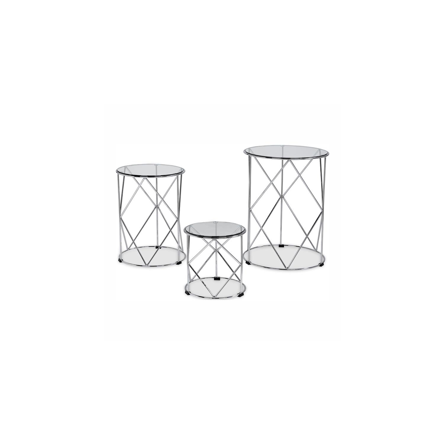 Furniture of America Nikova Glass Top 3-Piece Nesting Table Set in Silver
