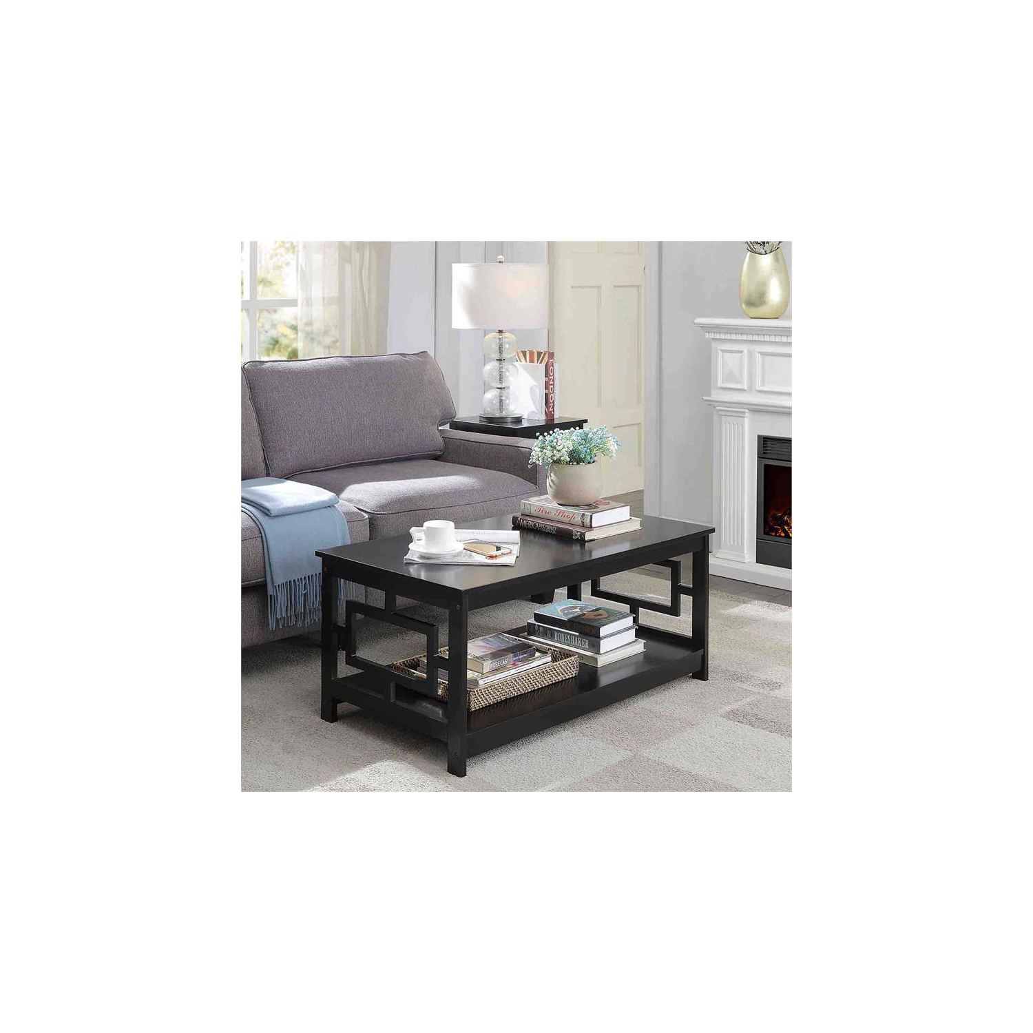 Convenience Concepts Town Square Coffee Table in Black Wood Finish
