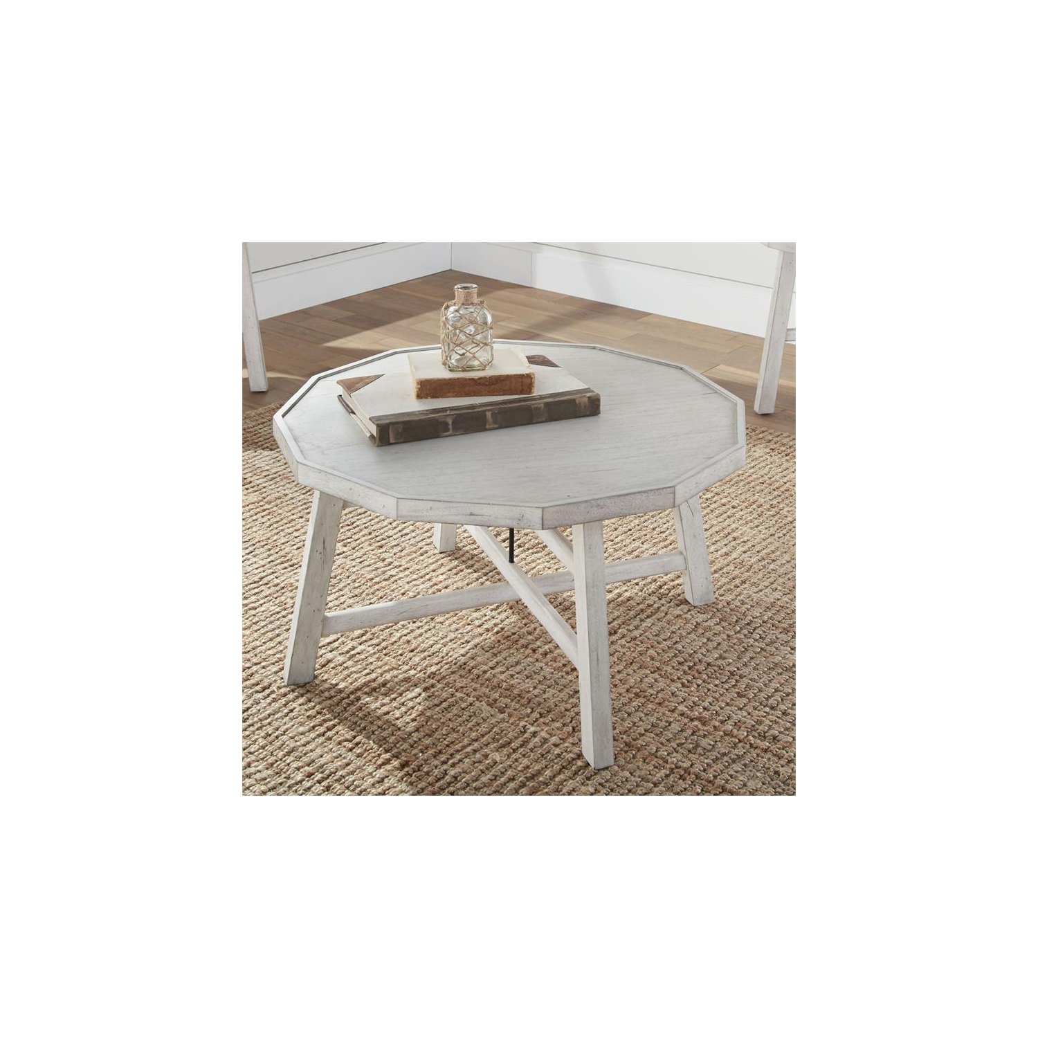 Steve Silver Paisley Distressed Alabaster White Wood Cocktail Table