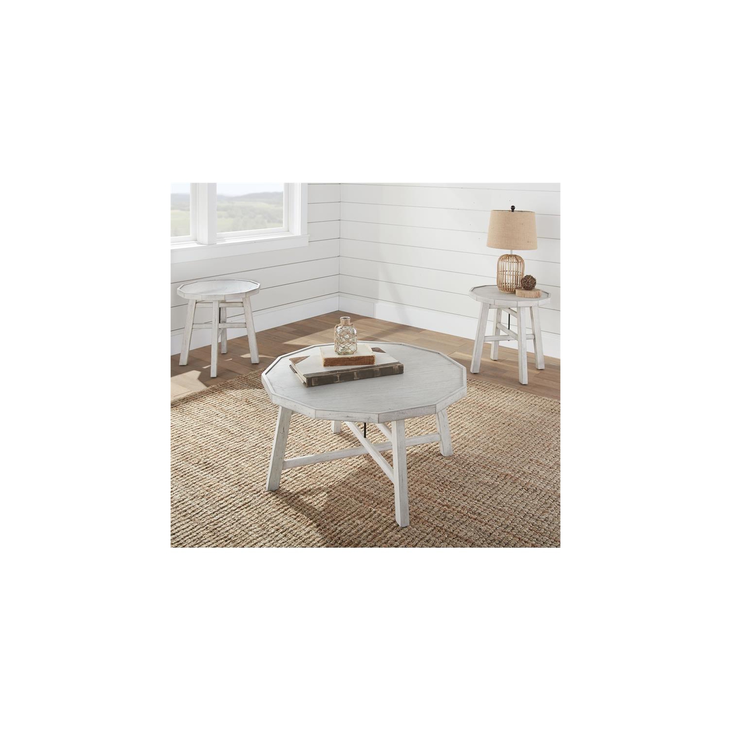 Steve Silver Paisley Distressed Alabaster White Wood Cocktail Table