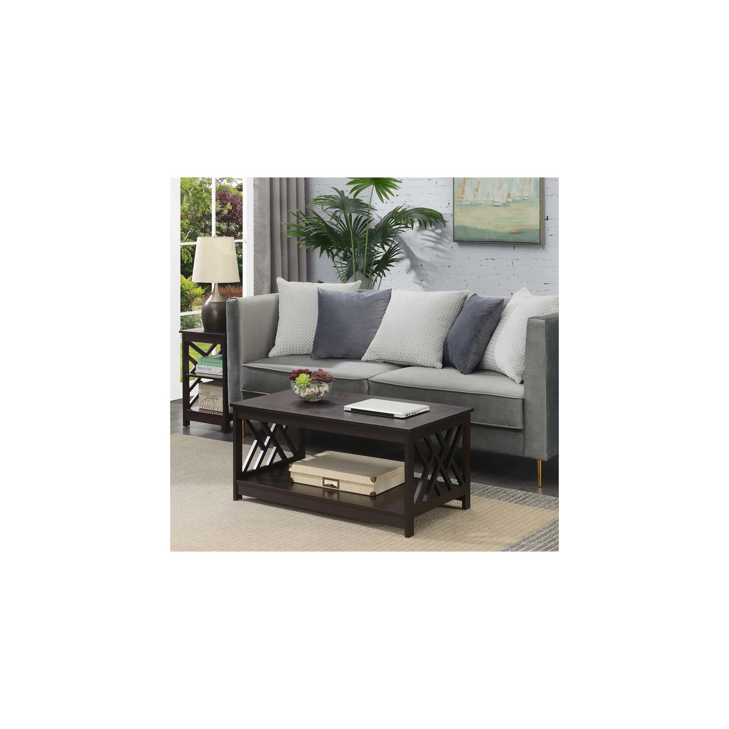 Convenience Concepts Titan Coffee Table with Shelf in Espresso Wood Finish