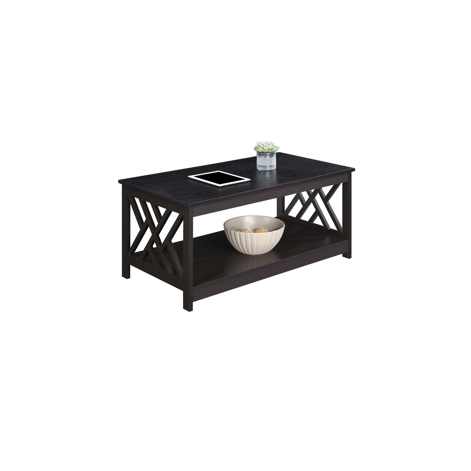 Convenience Concepts Titan Coffee Table with Shelf in Espresso Wood Finish