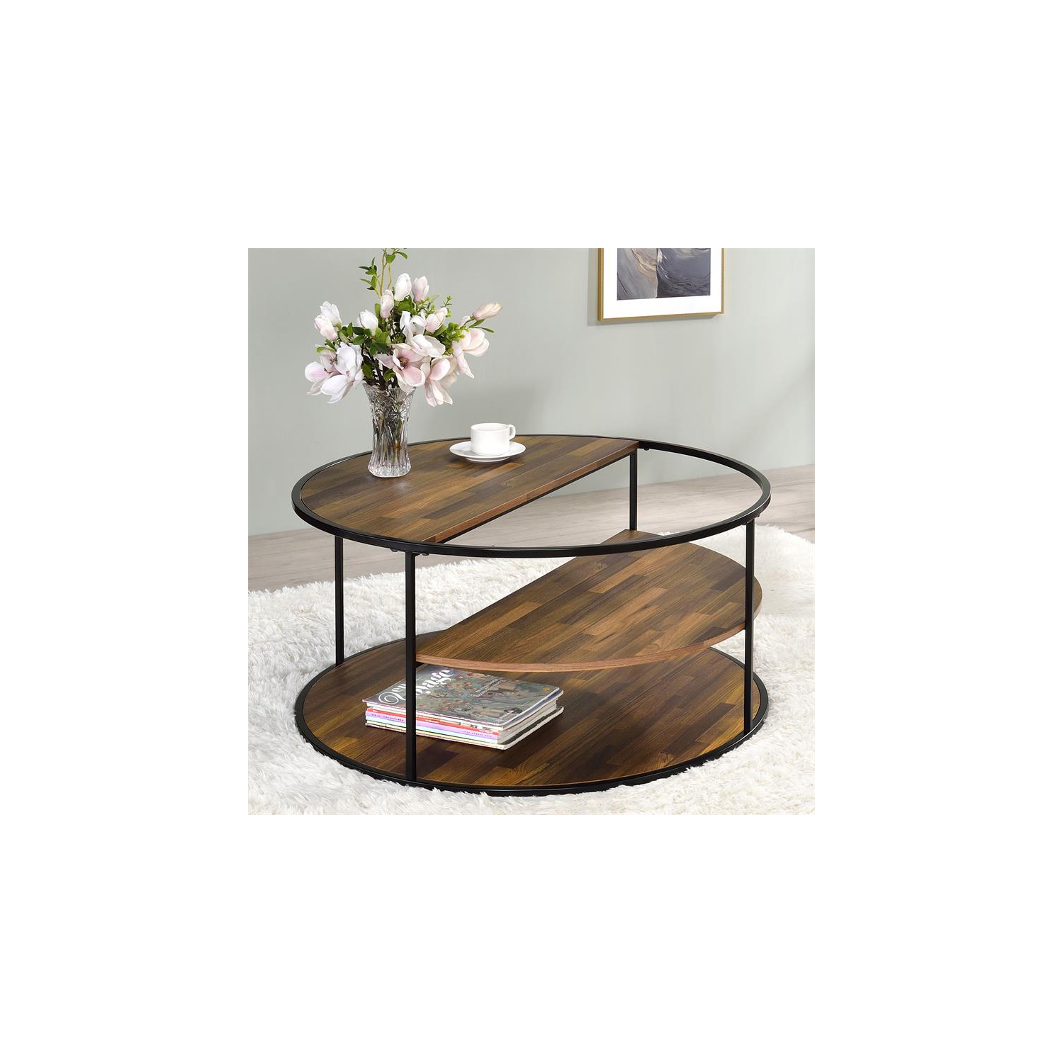 Furniture of America Marquesa Contemporary Wood Round Coffee Table in Black