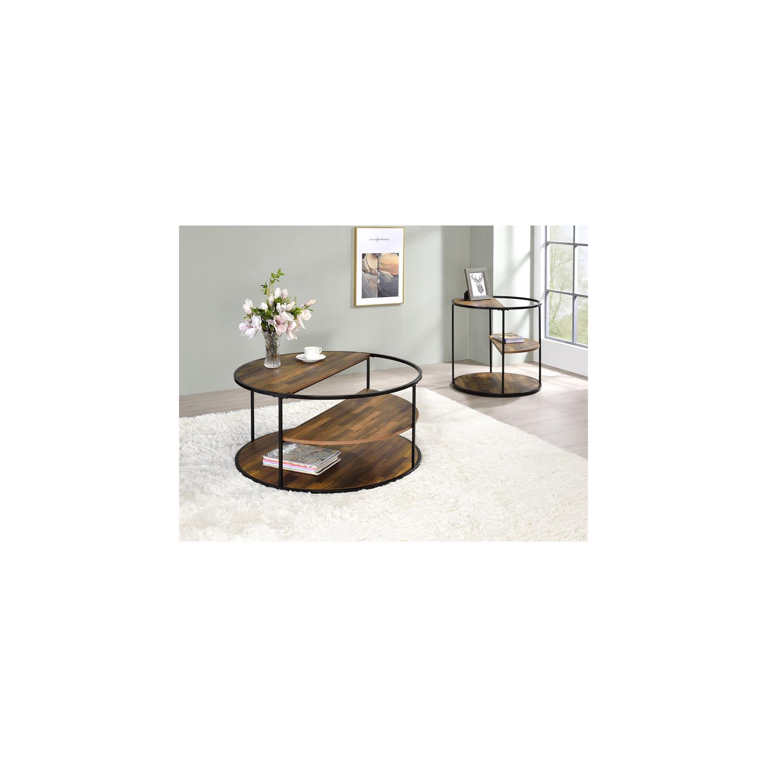 Furniture of America Marquesa Contemporary Wood Round Coffee Table in Black