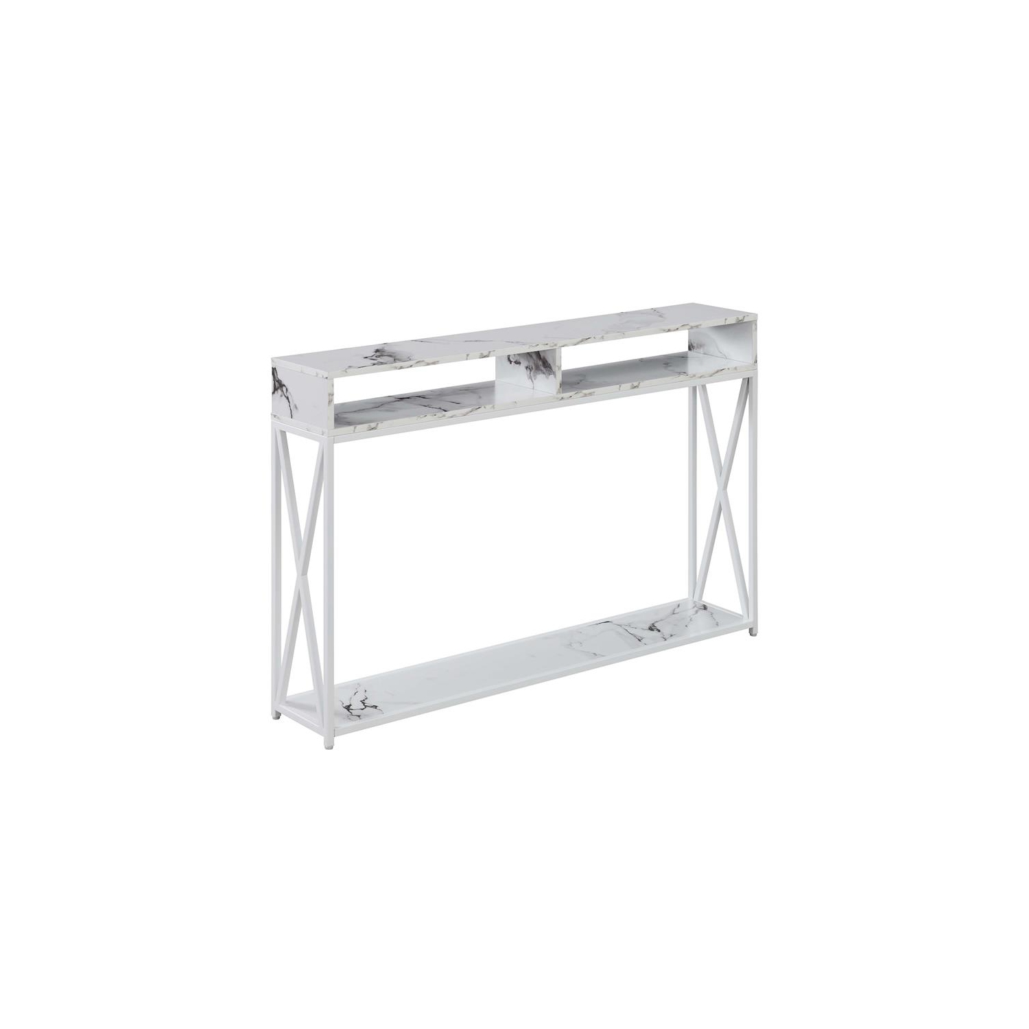 Convenience Concepts Tucson Deluxe Console Table with Shelf in White Wood Finish