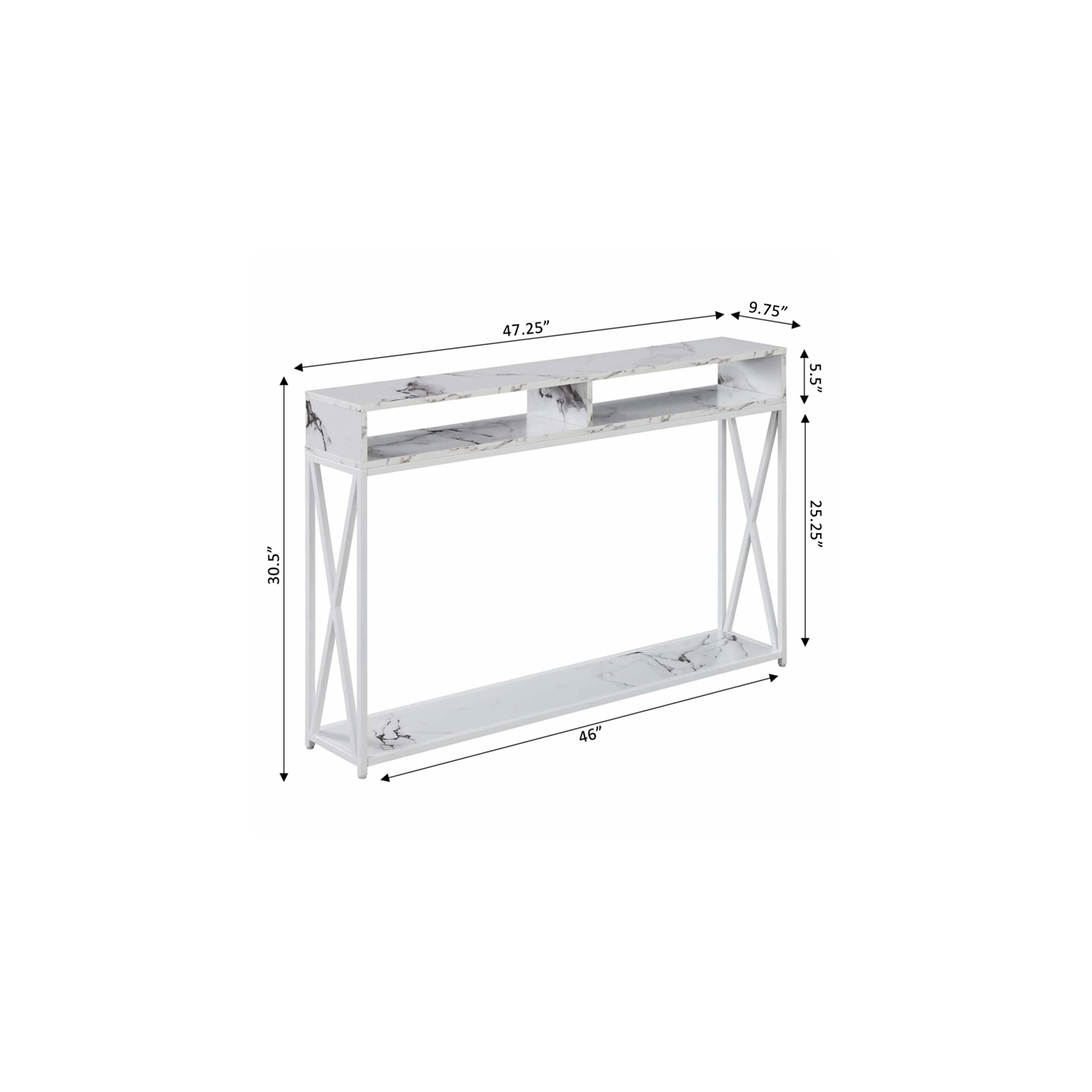 Convenience Concepts Tucson Deluxe Console Table with Shelf in White Wood Finish