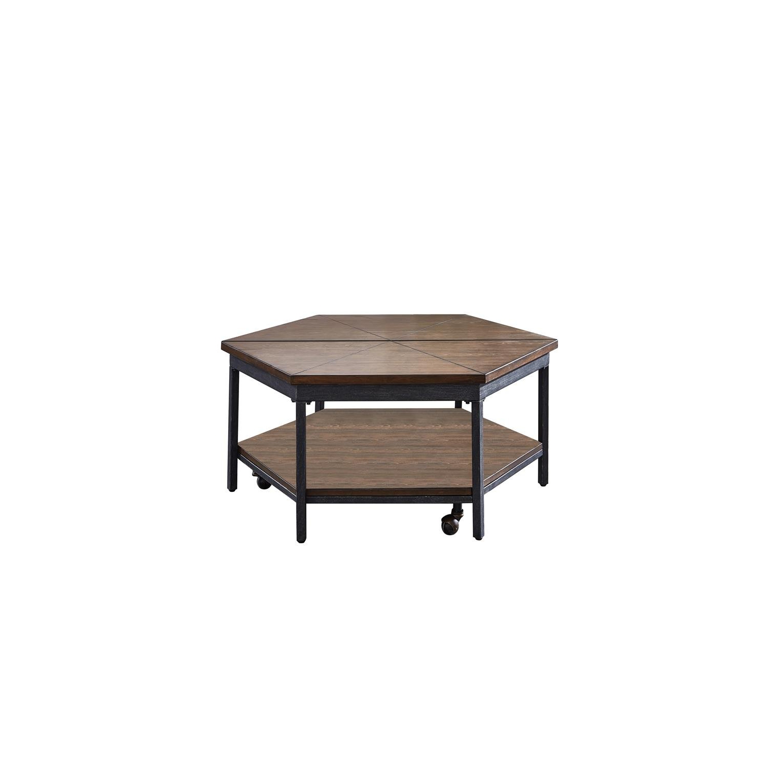 Table basse à plateau relevable en bois hexagonal au fini chocolat Steve Silver Ultimo