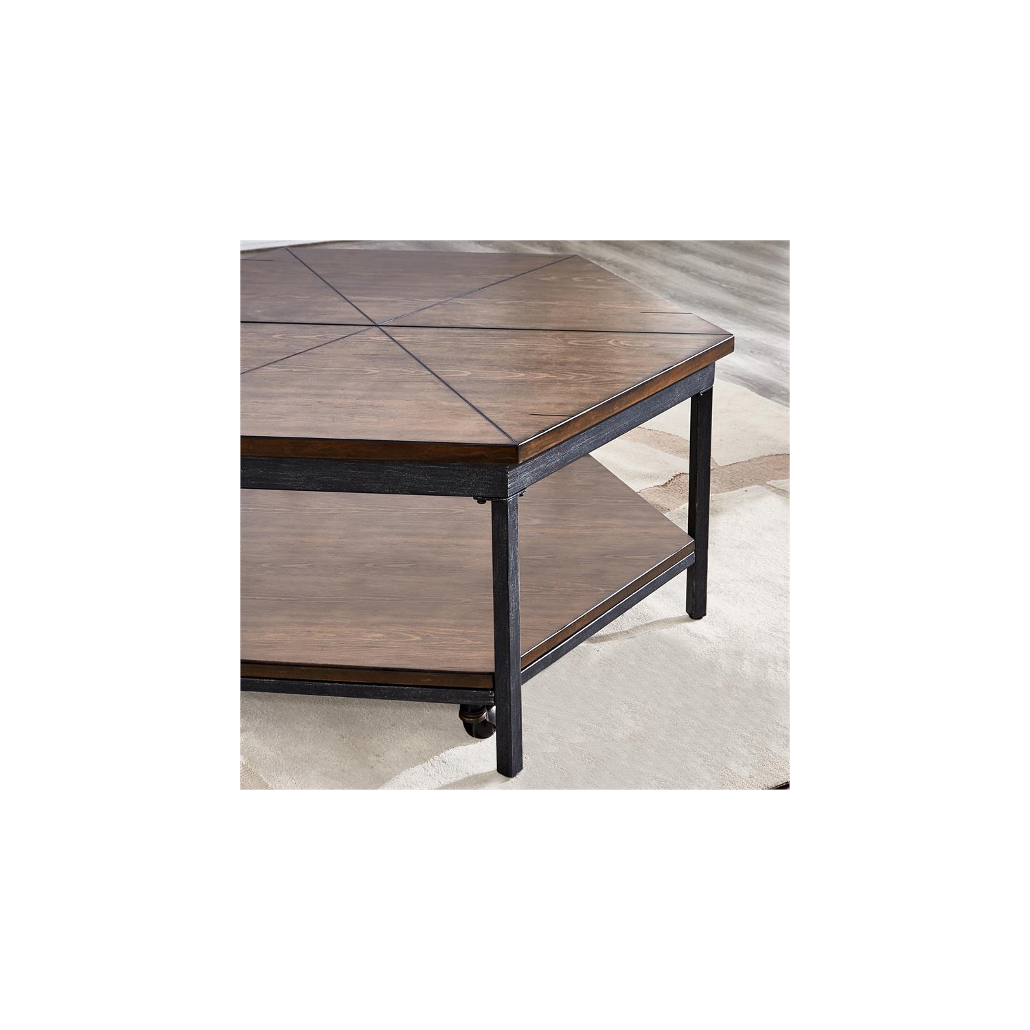 Table basse à plateau relevable en bois hexagonal au fini chocolat Steve Silver Ultimo