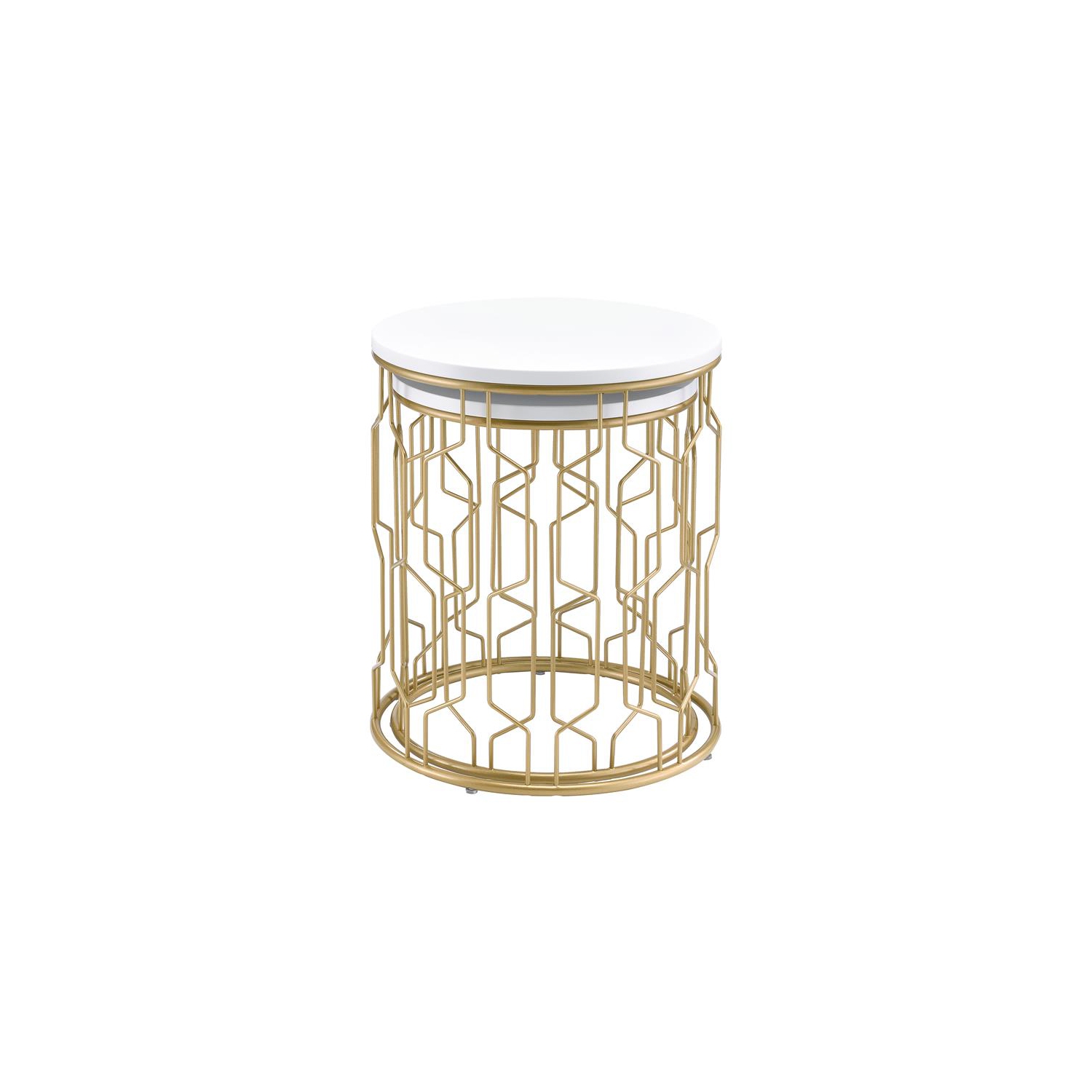 Furniture of America Vereira Metal 2-Piece Nesting Table in Gold and White