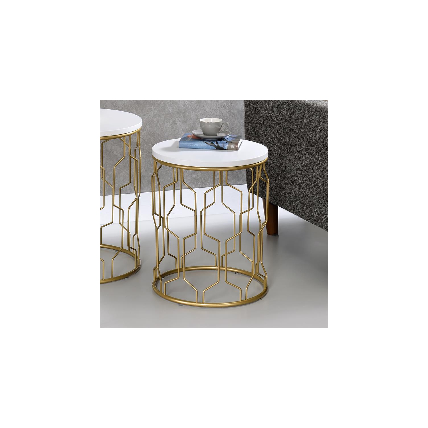 Furniture of America Vereira Metal 2-Piece Nesting Table in Gold and White