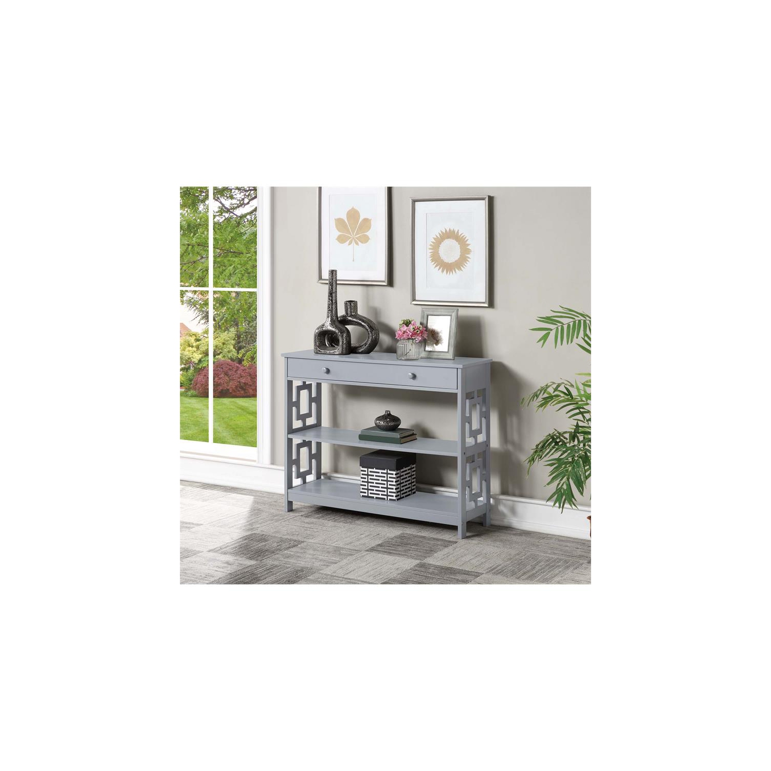 Convenience Concepts Town Square One-Drawer Console Table in Gray Wood Finish