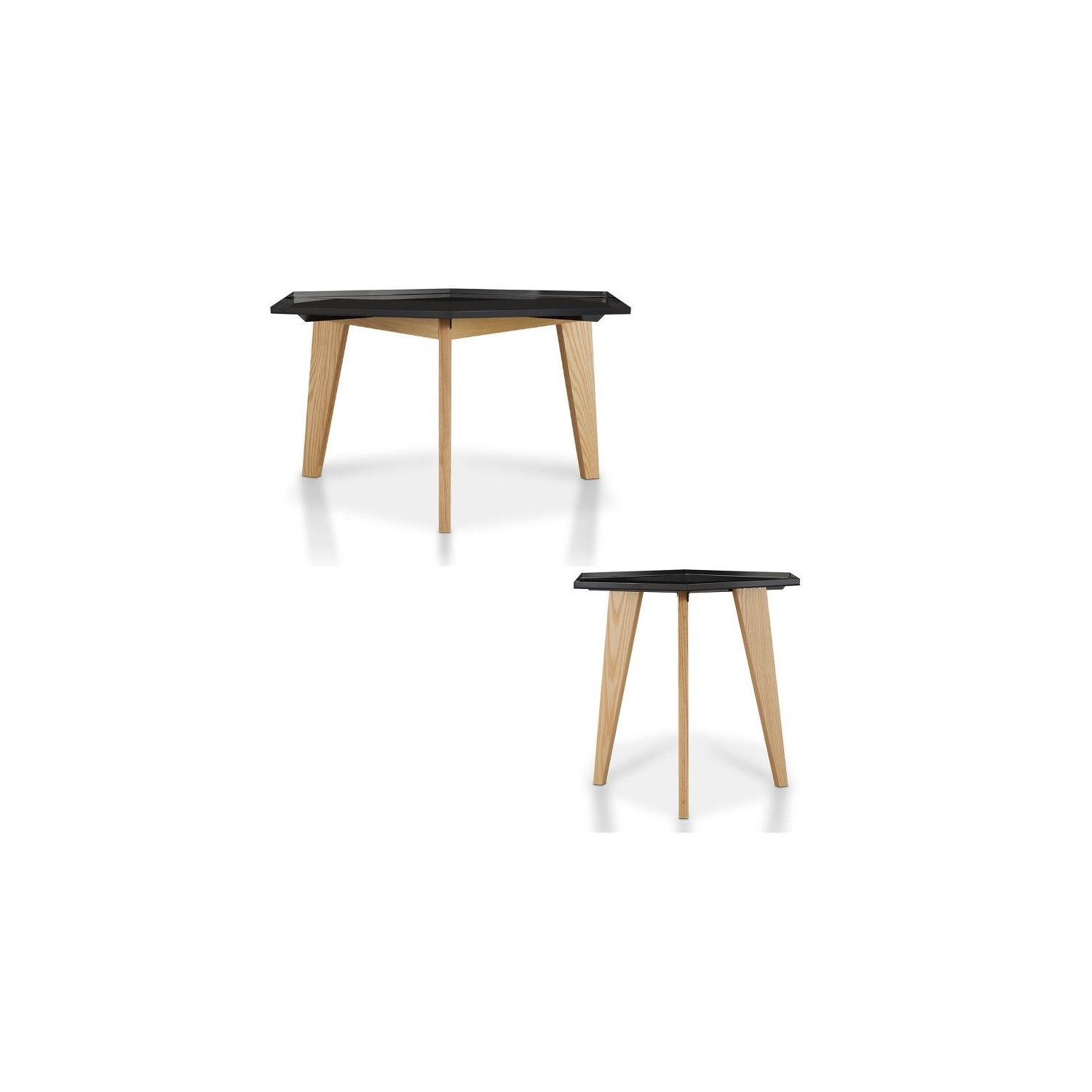 Furniture of America Bok 2-Piece Black Wood Coffee and End Table Set