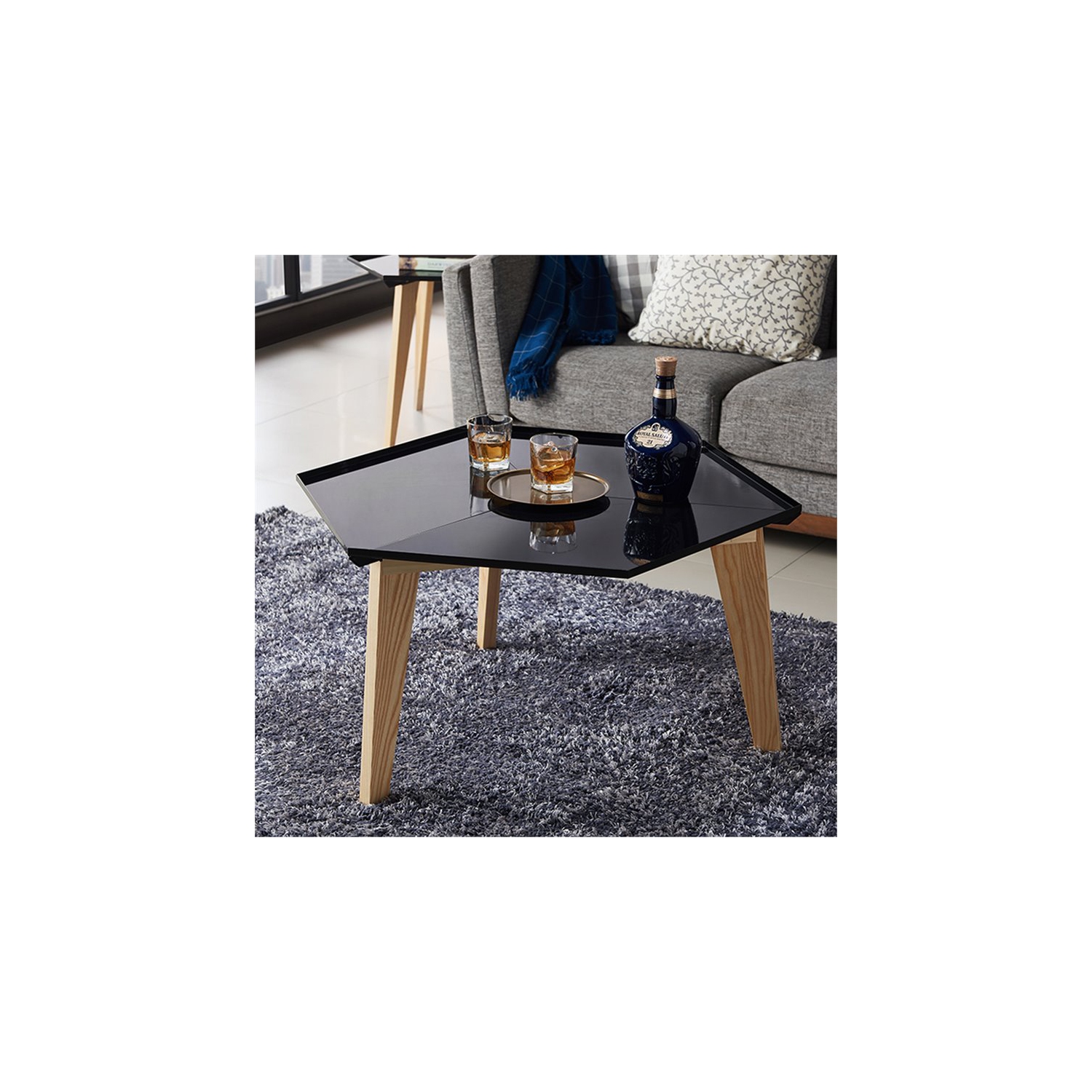 Furniture of America Bok 2-Piece Black Wood Coffee and End Table Set