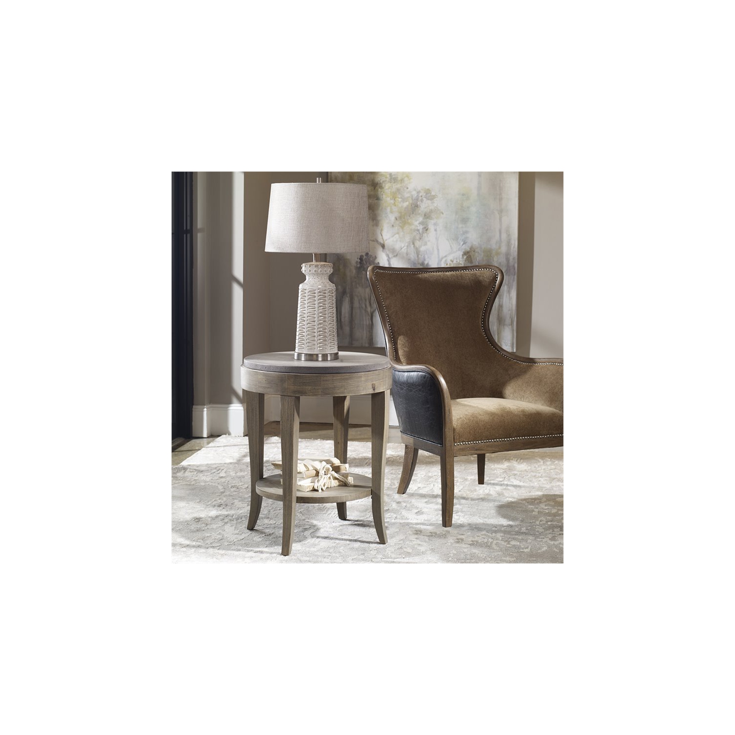 Bowery Hill Contemporary Birch Wood Round Accent Table