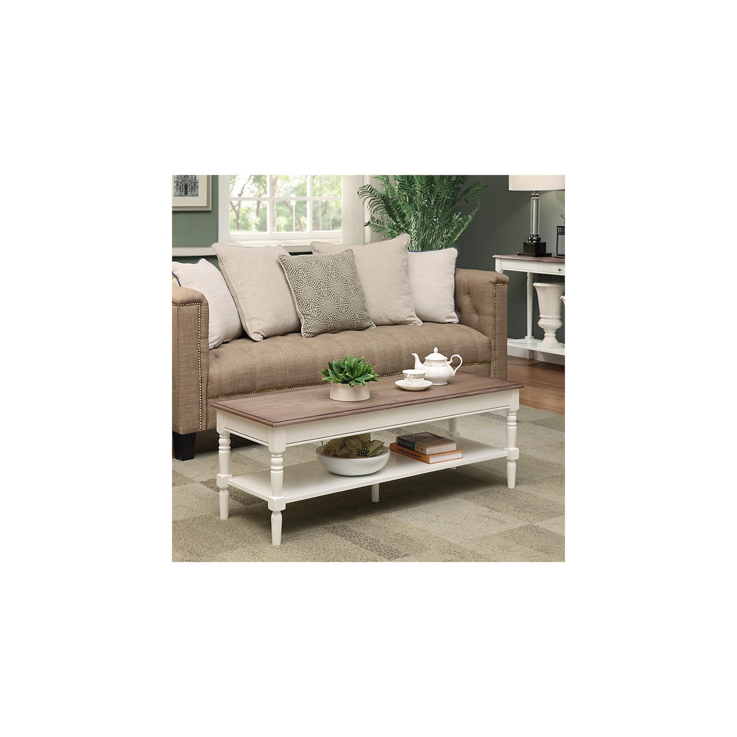 Convenience Concepts French Country Coffee Table in Driftwood and White Wood