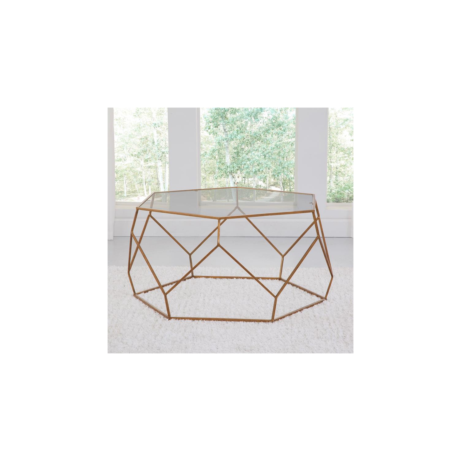 Steve Silver Roxy Hexagonal Clear Glass and Metal Cocktail Table