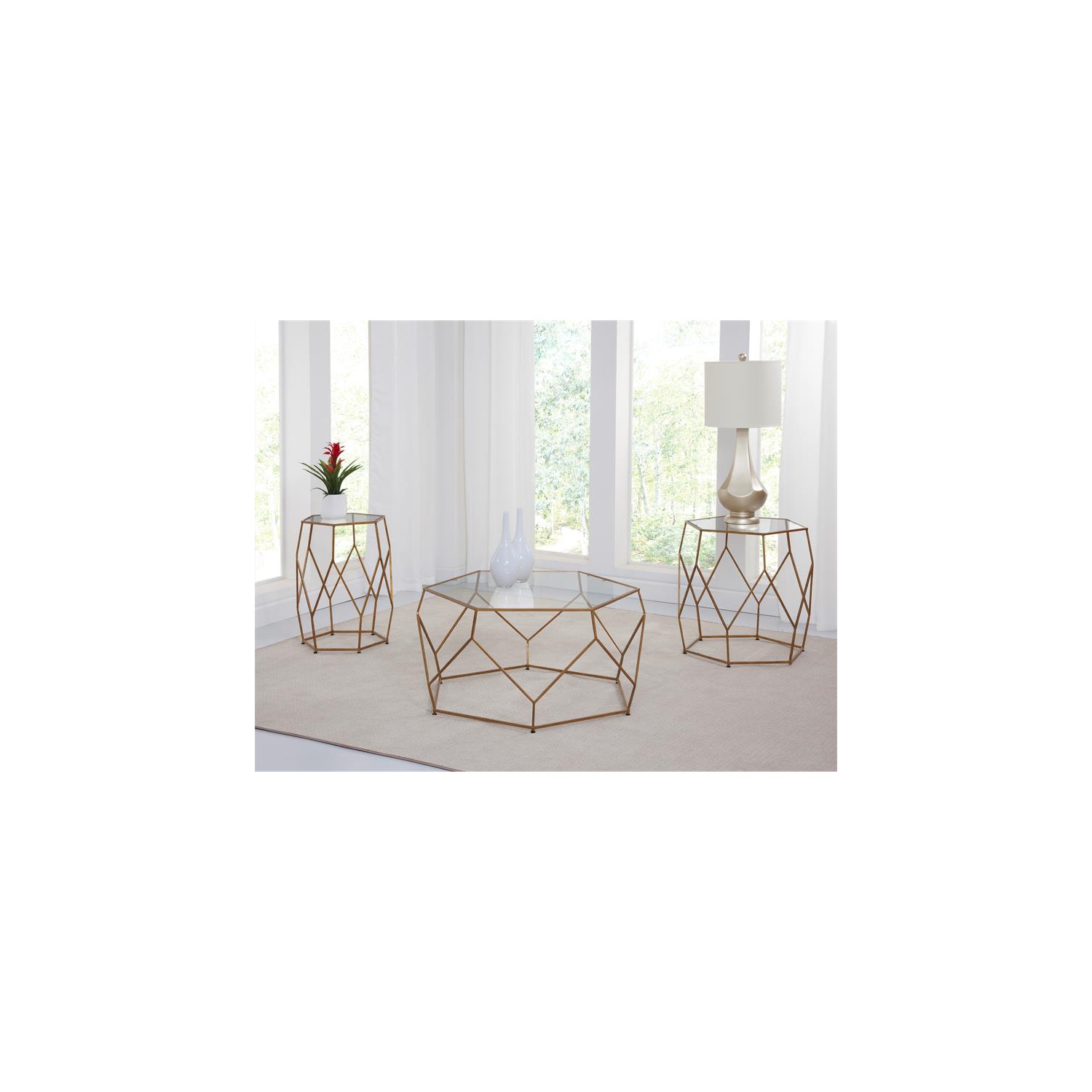 Table basse en verre hexagonal et en métal Steve Silver Roxy