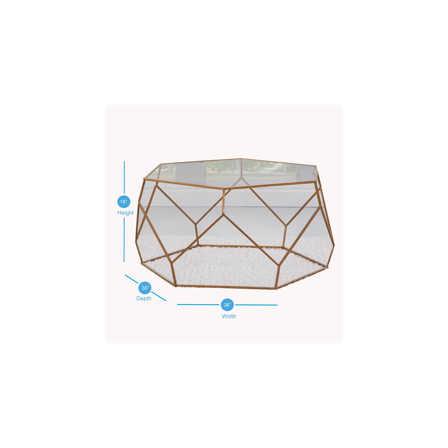 Table basse en verre hexagonal et en métal Steve Silver Roxy