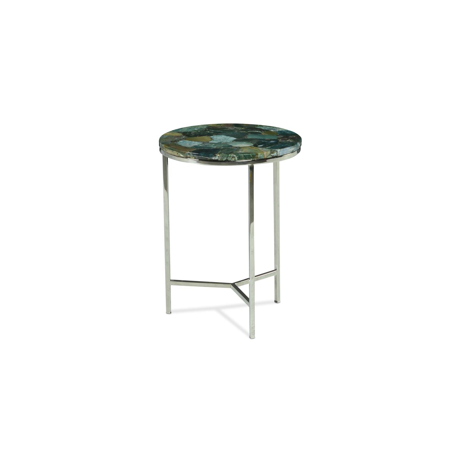 Steve Silver Foster Round Spa Green Agate Top and Nickel Base Chairside Table
