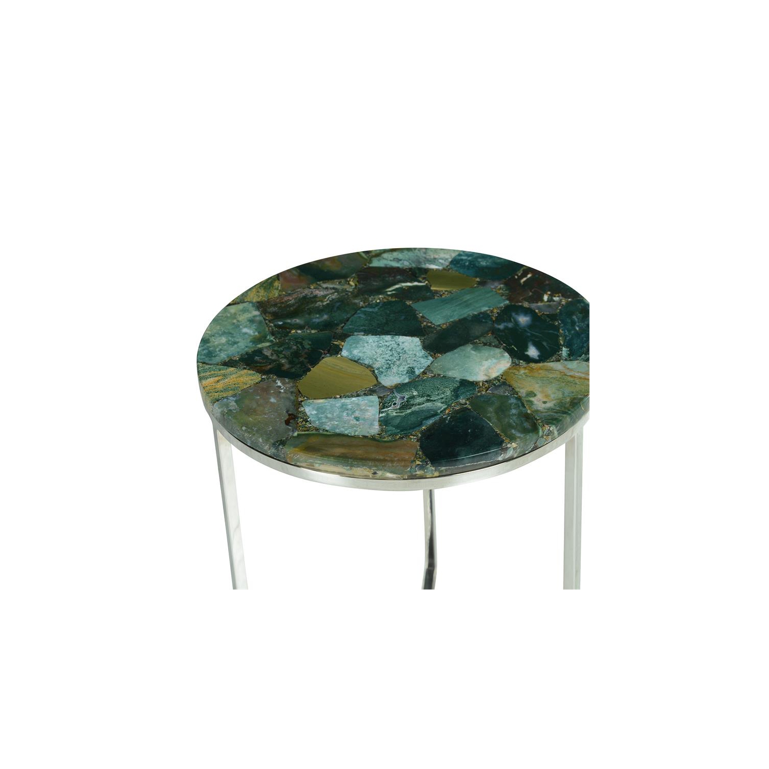 Steve Silver Foster Round Spa Green Agate Top and Nickel Base Chairside Table
