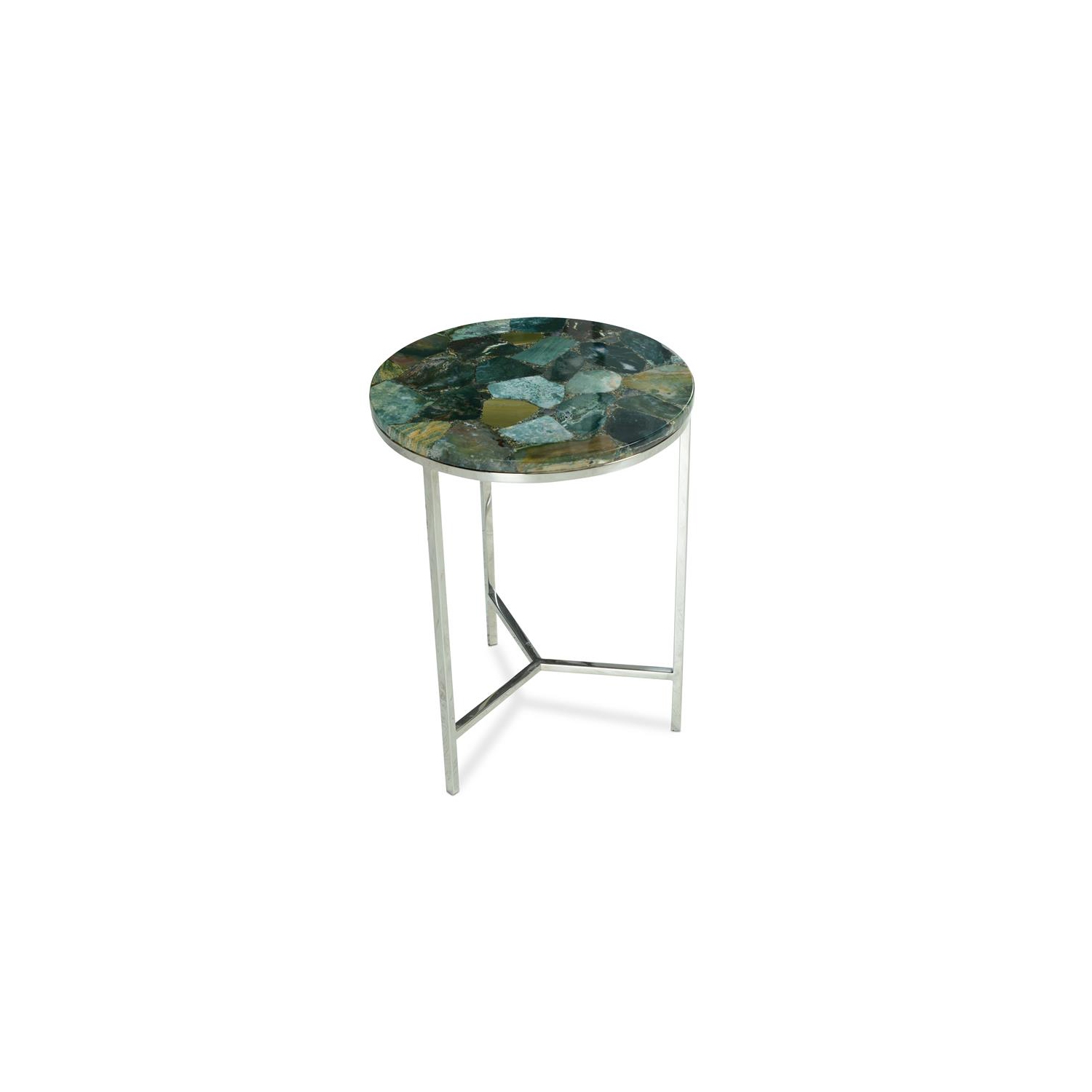 Steve Silver Foster Round Spa Green Agate Top and Nickel Base Chairside Table