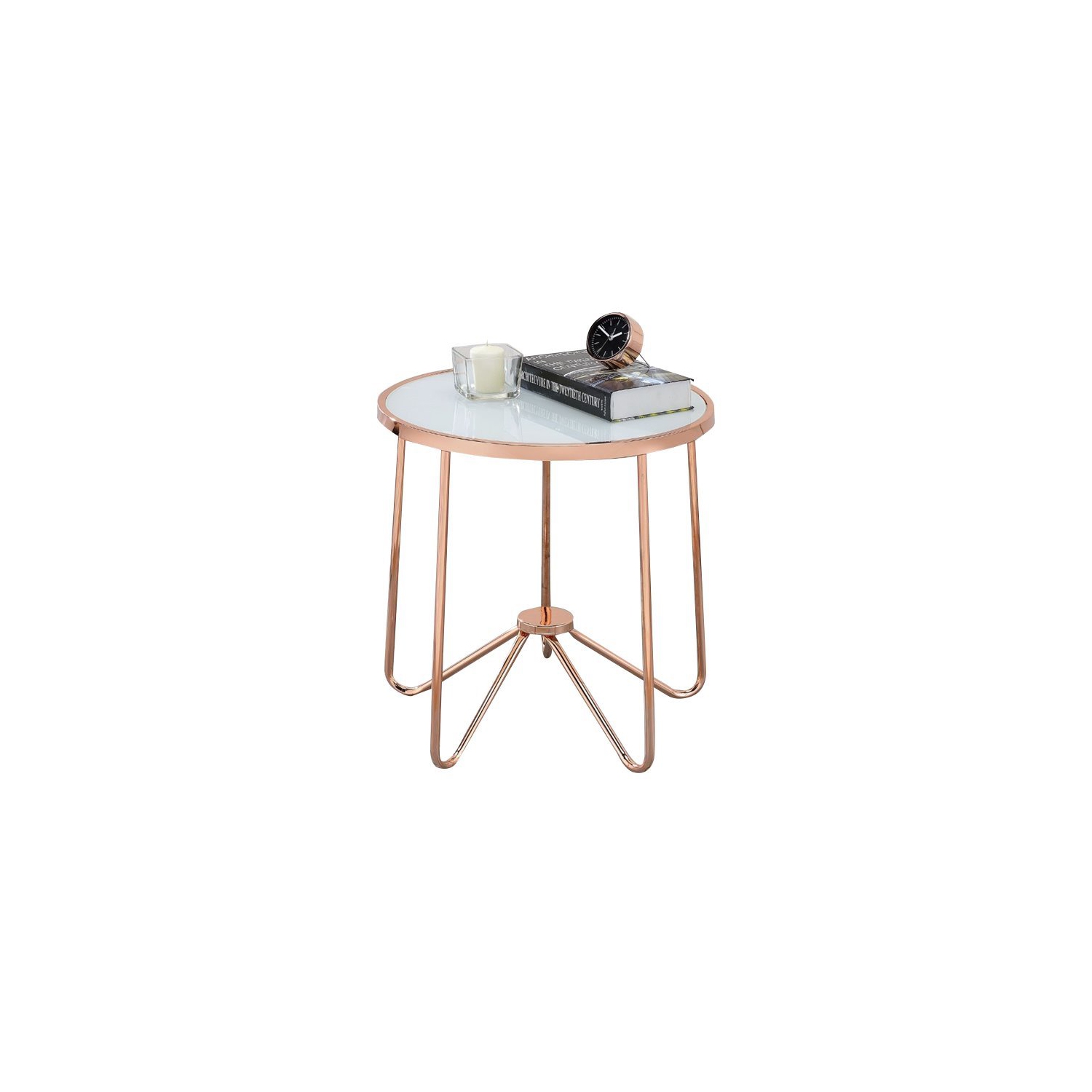 Bowery Hill End Table in Frosted Glass and Rose Gold