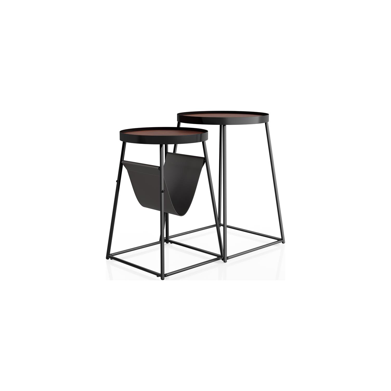 Furniture of America Lassatov Metal 2-Piece Nesting Table in Matte Black