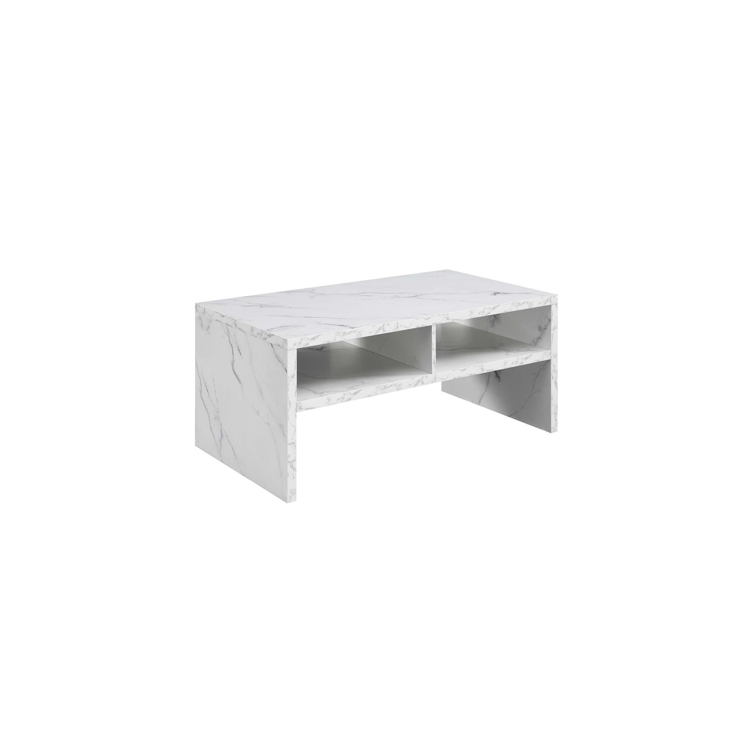 Northfield Admiral Deluxe Coffee Table with Shelves in White Marble Wood Finish