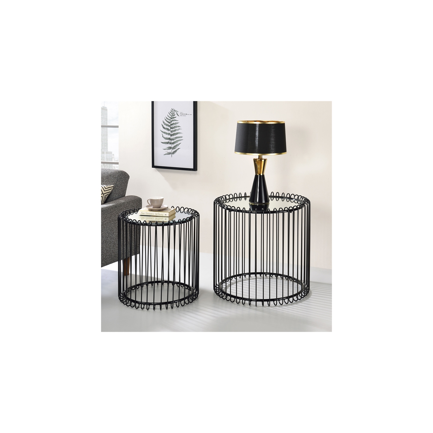 Ensemble de 2 tables gigognes contemporaines en métal Mendel de Furniture of America - Noir