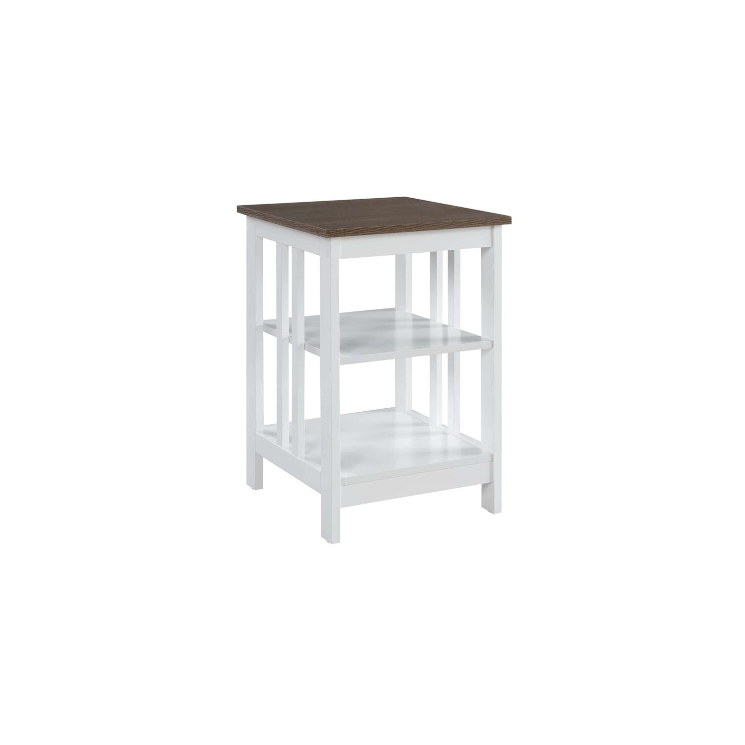 Convenience Concepts Mission End Table in White Wood with Driftwood Top