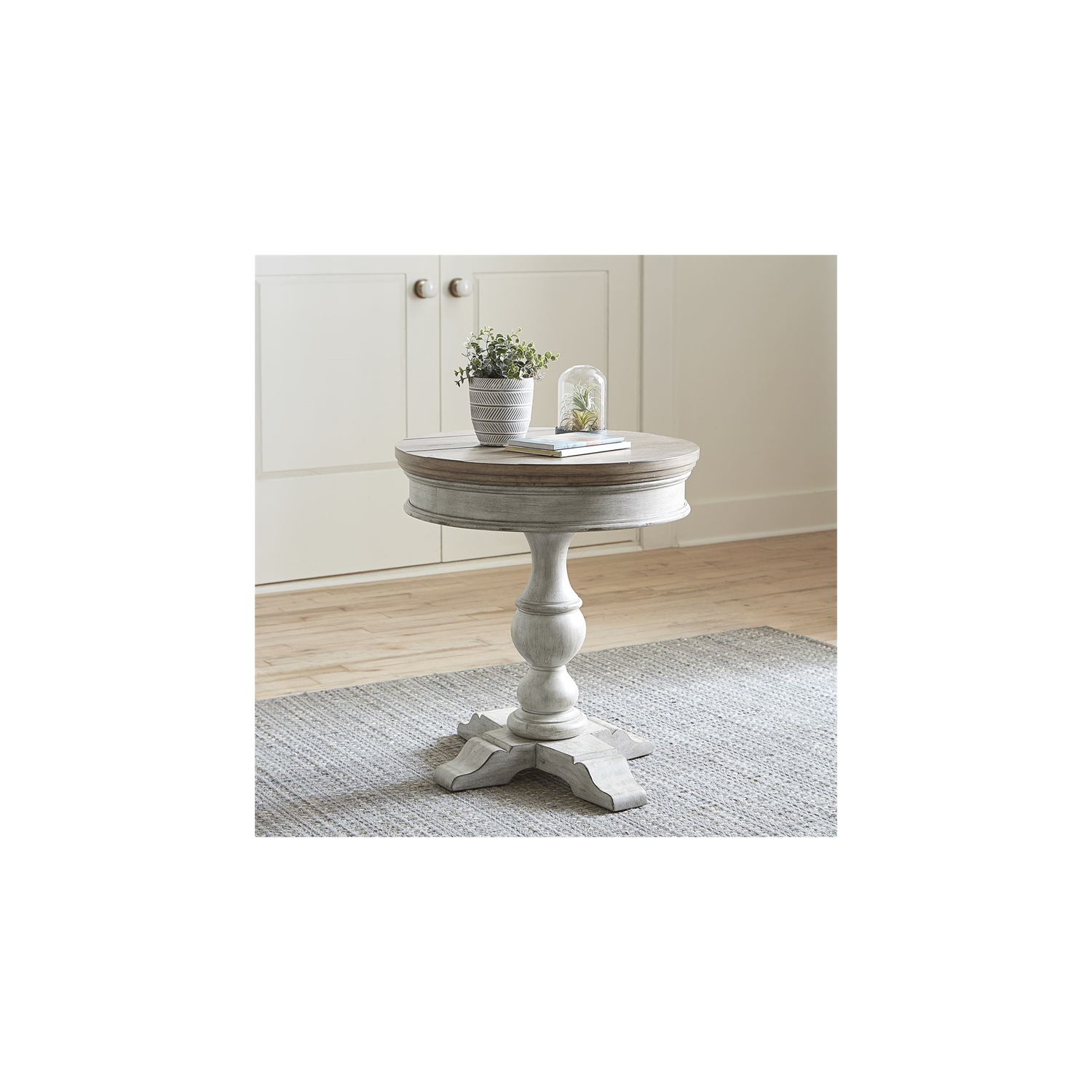 Heartland antique white round on sale pedestal chair side table