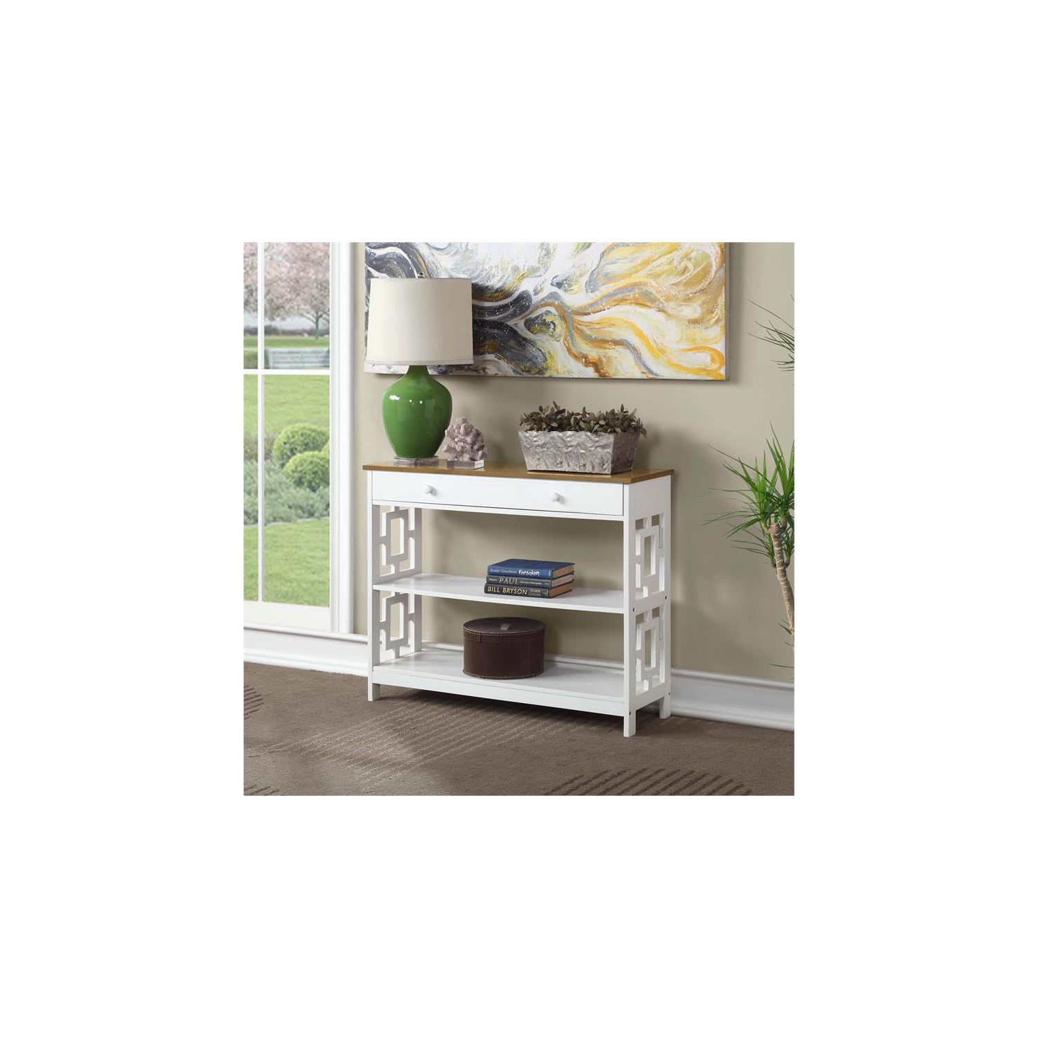 Convenience Concepts Town Square One-Drawer Console Table in White Wood Finish
