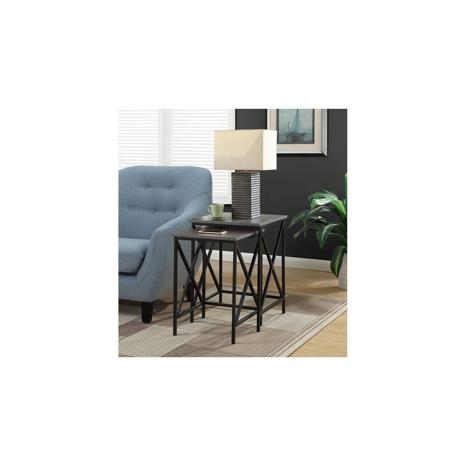 Convenience Concepts Tucson 2 Piece Nesting End Table Set in Gray