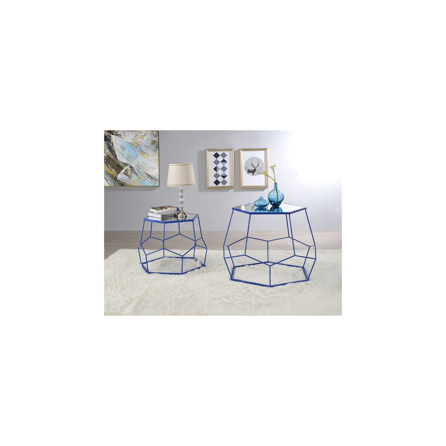 Furniture of America Boris Contemporary Metal Nesting Accent Table Set in Blue