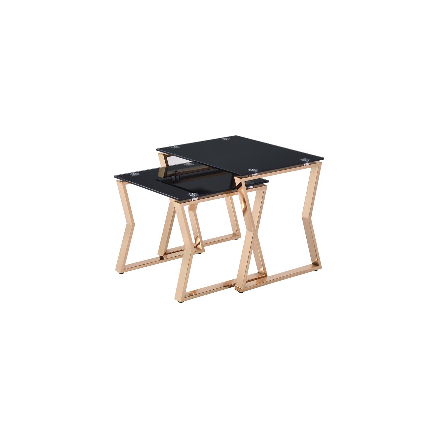 Furniture of America Abair 2-Piece Glass Top Nesting Table in Gold